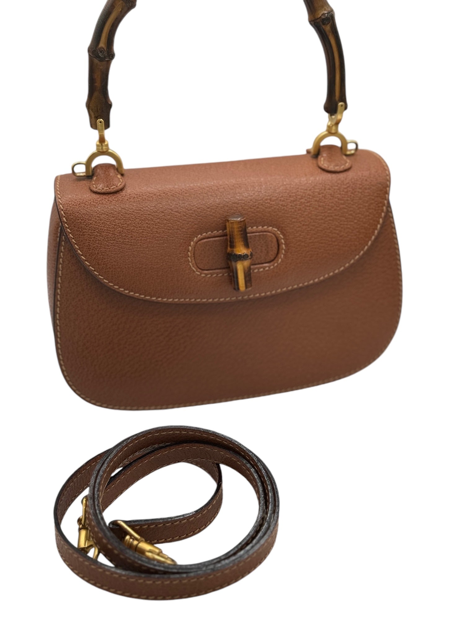 Bolso de hombro clásico de piel marrón GG Bamboo de segunda mano