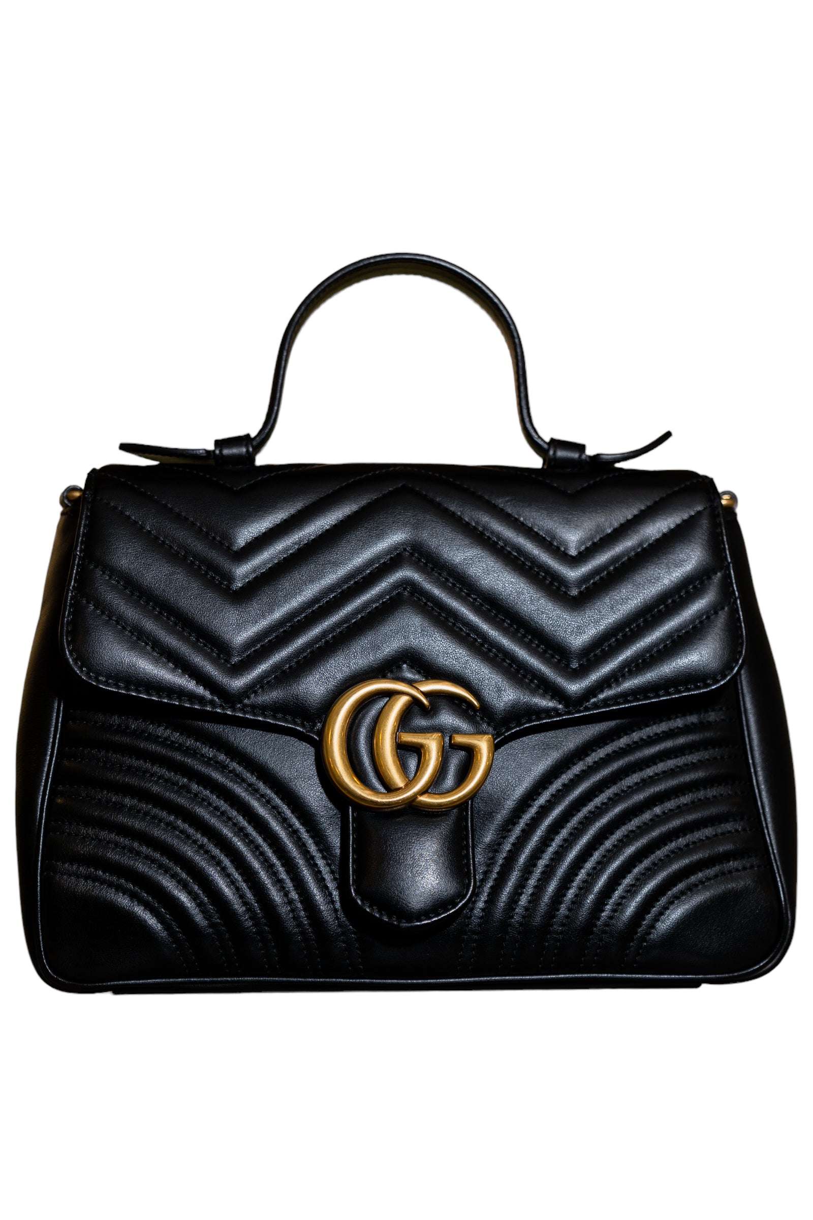 GUCCI - Bolso de hombro mediano con asa superior GG Marmont Matelasse de piel de becerro negro