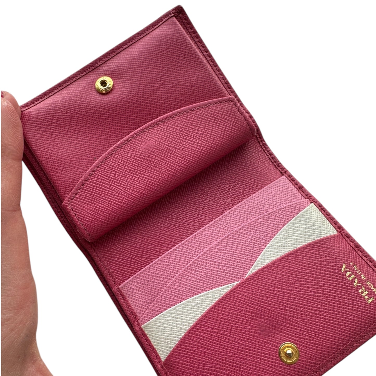 PRE-OWNED Pink Saffiano Leather Bi-Fold Compact Wallet