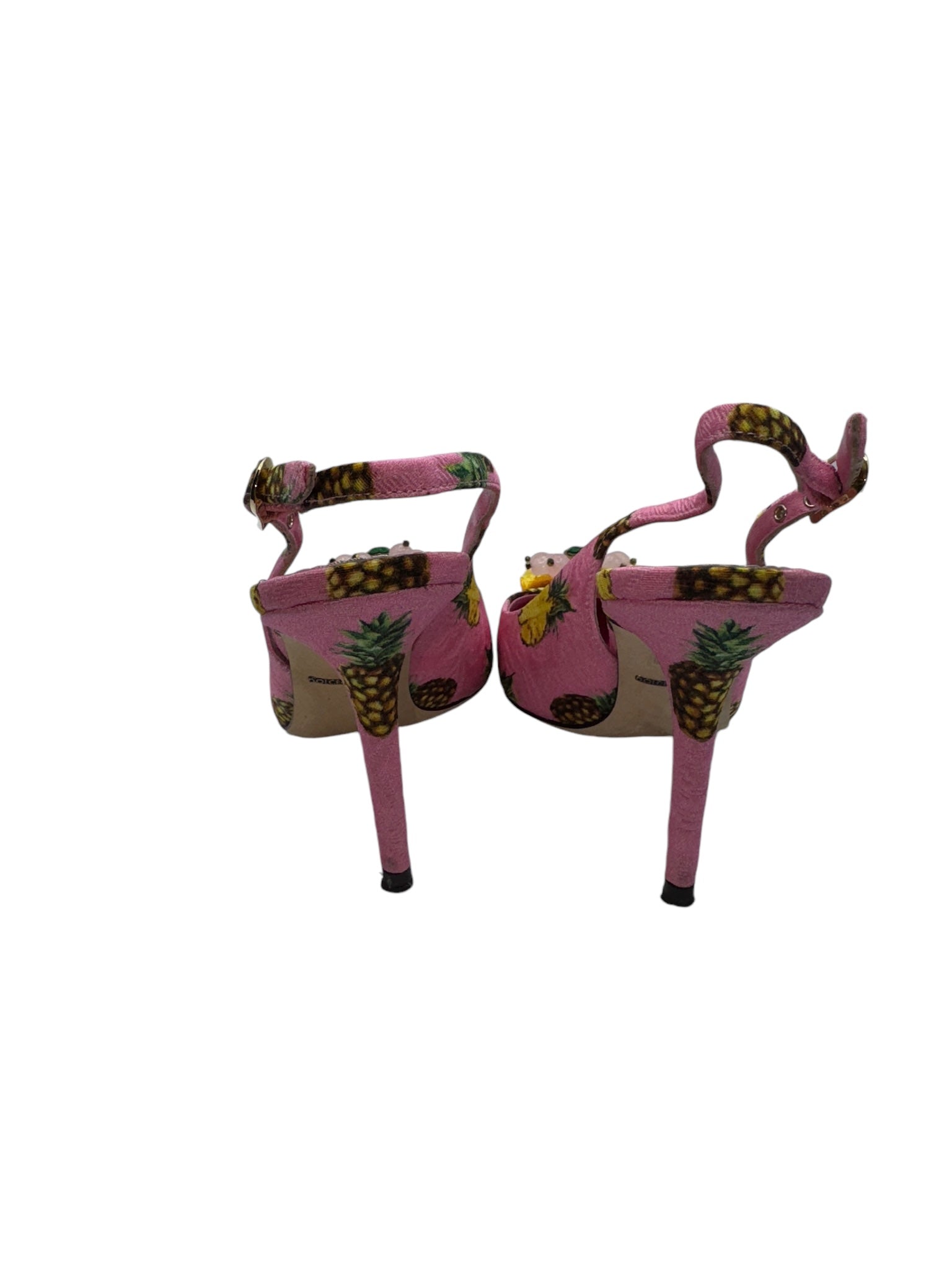 Sandalias de mujer de plástico con fibra química en jacquard rosa y amarillo de segunda mano