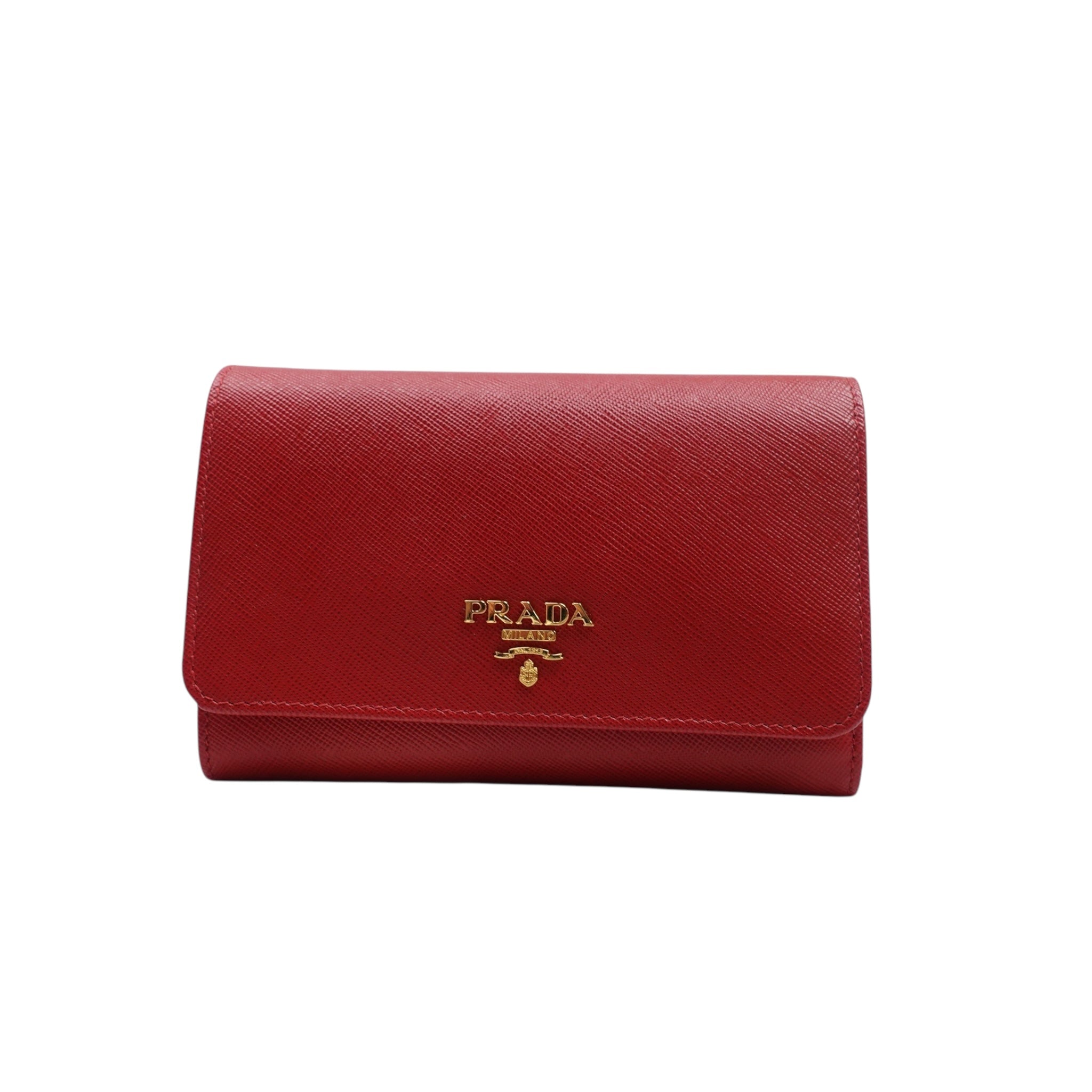 PRE-OWNED Red Saffiano Leather Long Wallet