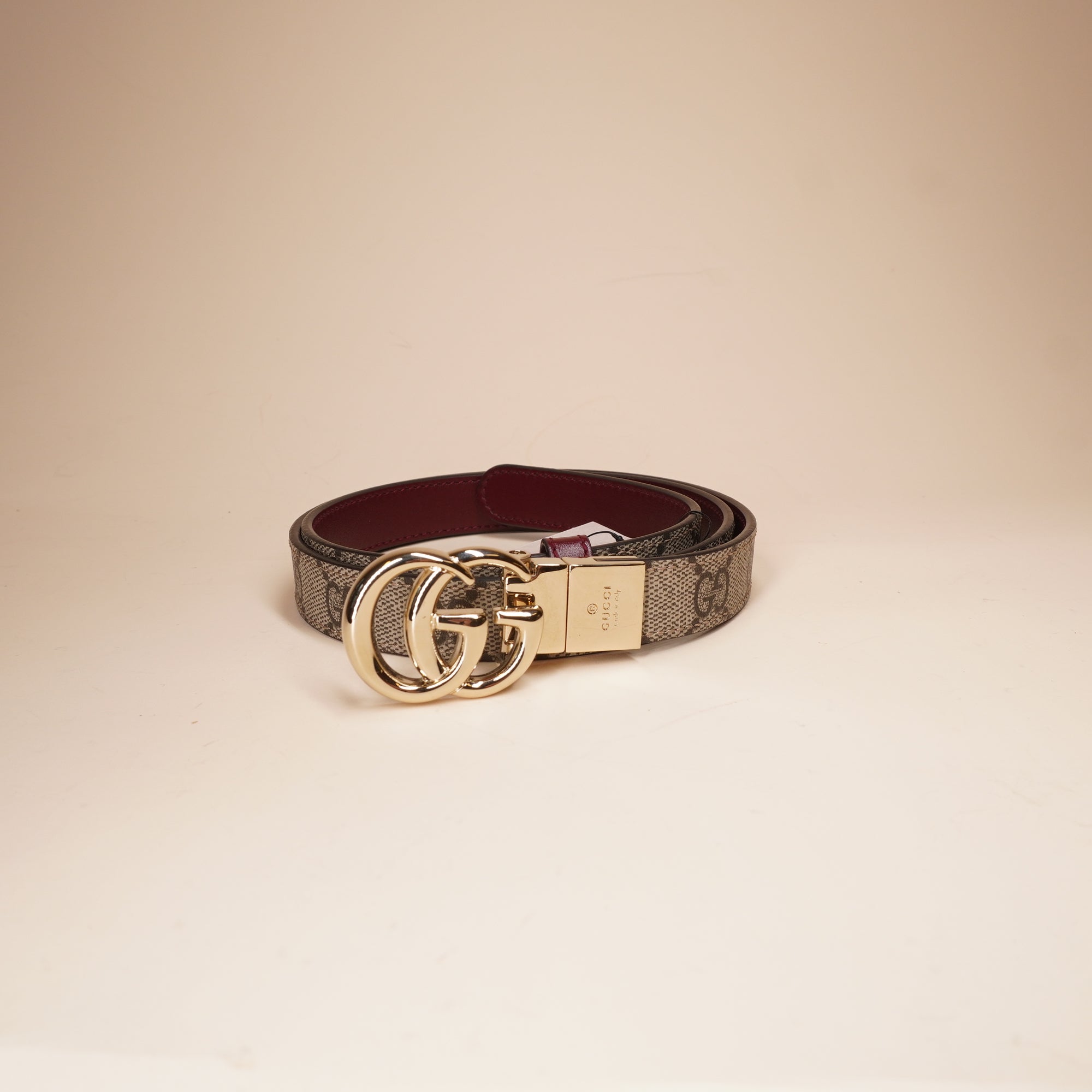 PRE-OWNED GG Signature Double G-Buckle Reversible Leather Belt