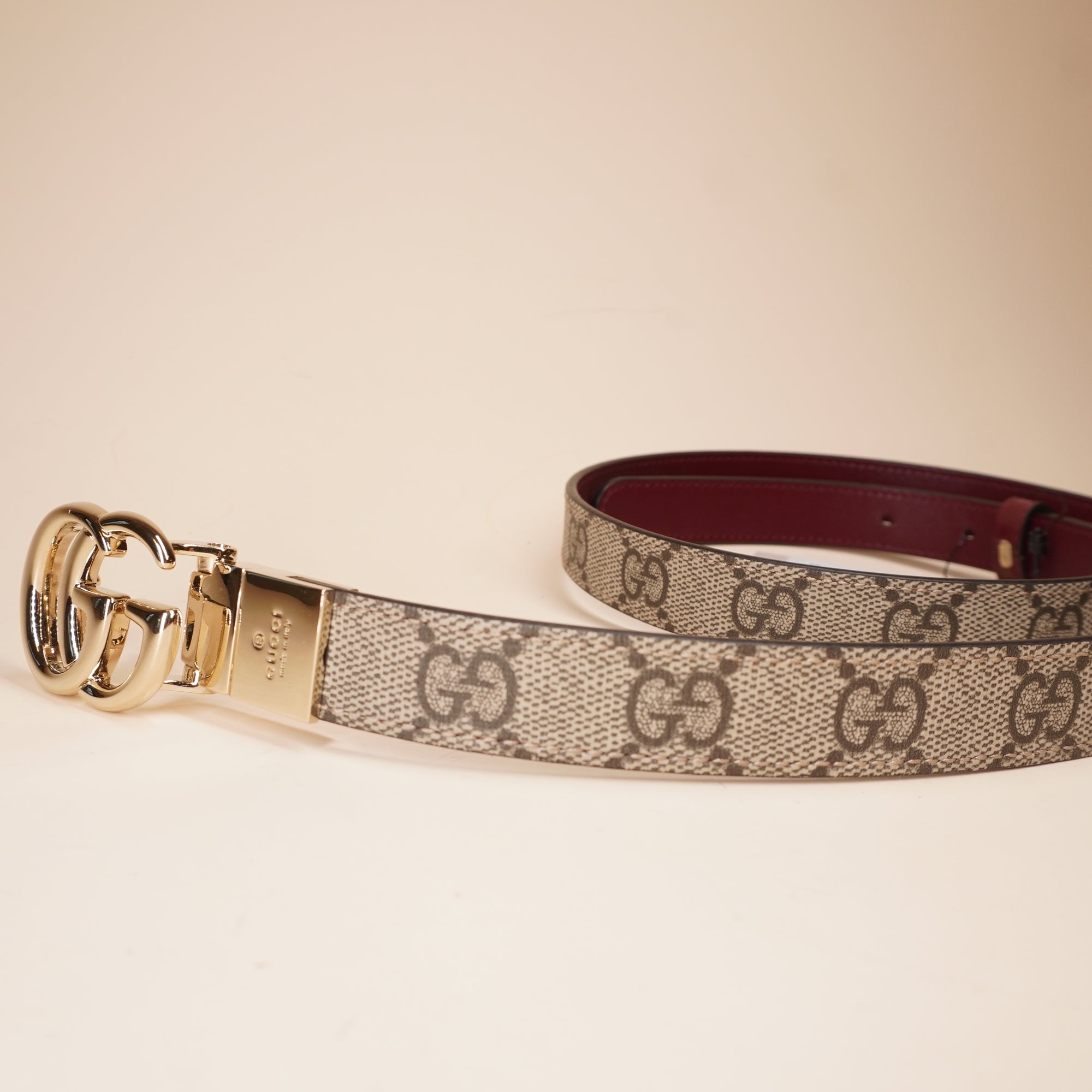 PRE-OWNED GG Signature Double G-Buckle Reversible Leather Belt