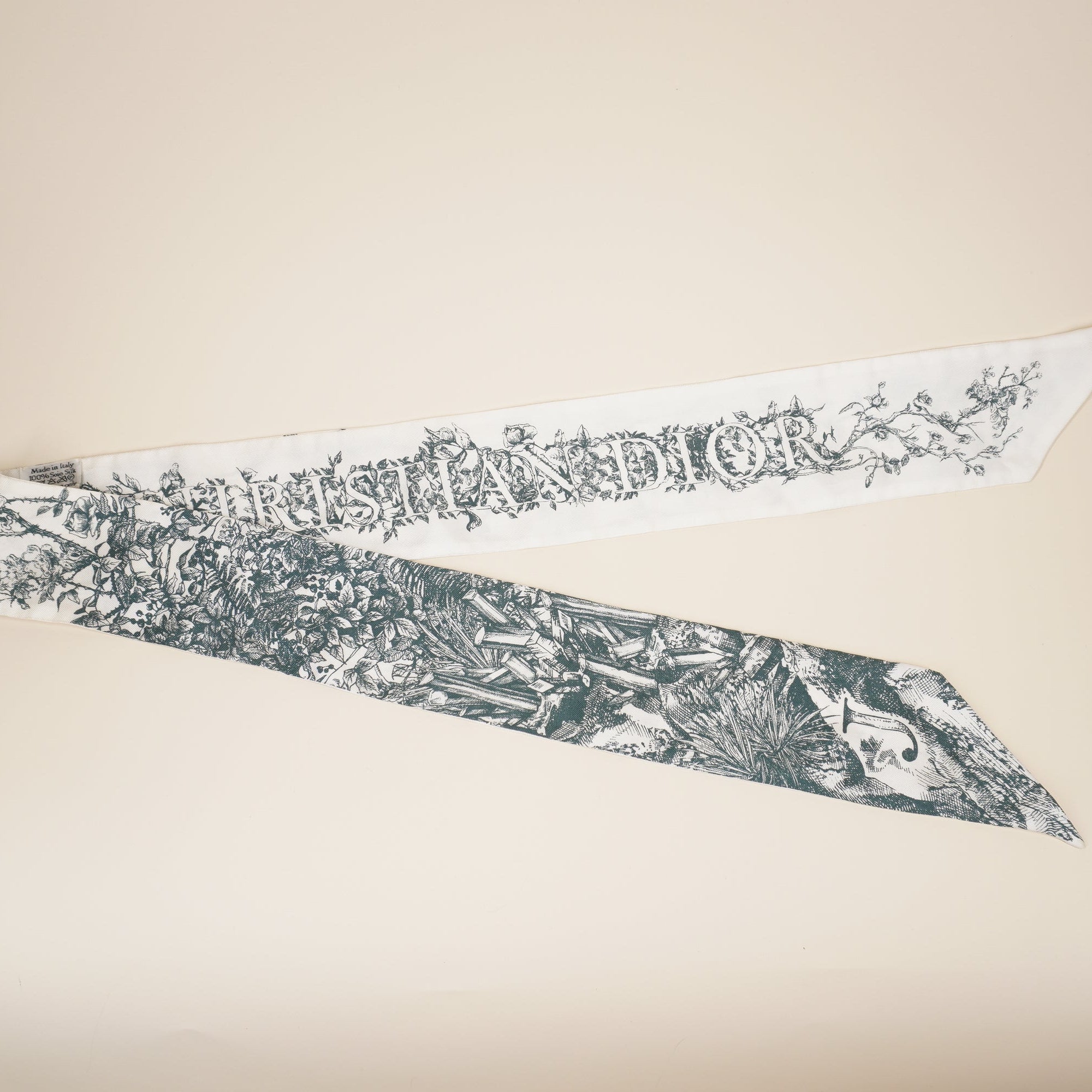 PRE-OWNED Silk Mitzah Scarf White Green Dark