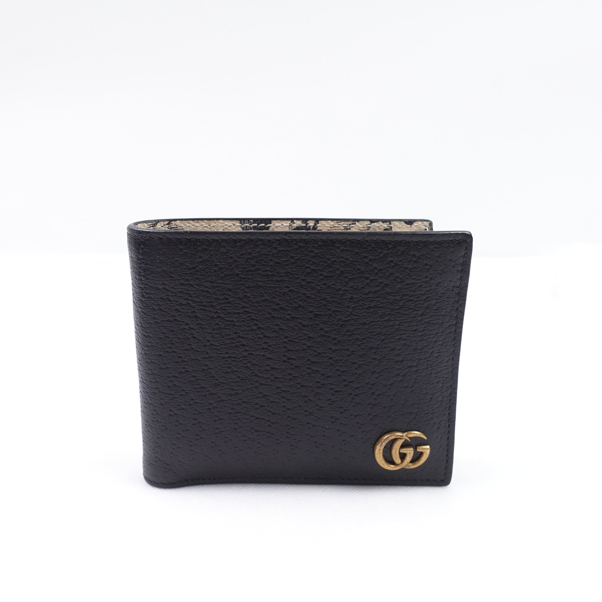Cartera corta plegable negra GG Herbarium de segunda mano