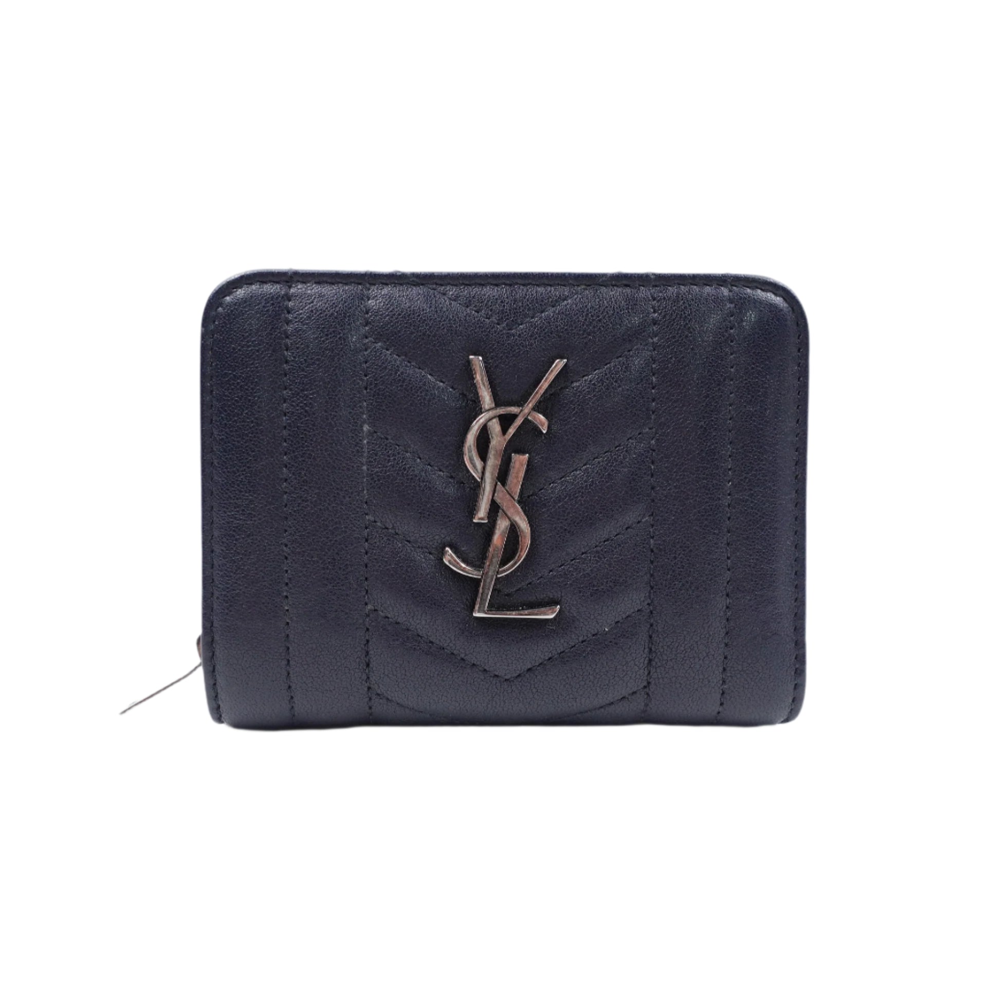 PRE-OWNED Grain De Poudre Matelasse Chevron Monogram Compact Zip Around Wallet
