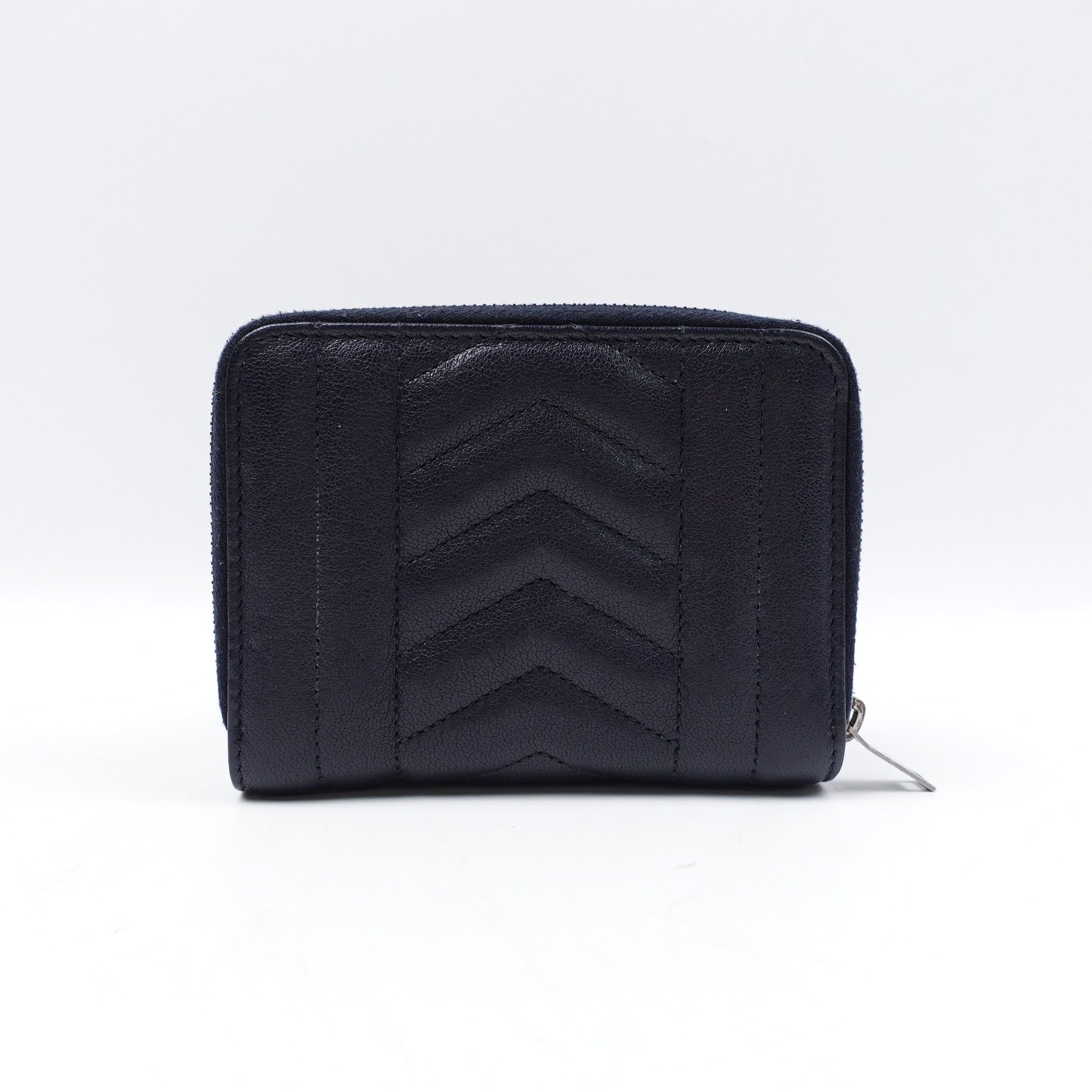 PRE-OWNED Grain De Poudre Matelasse Chevron Monogram Compact Zip Around Wallet