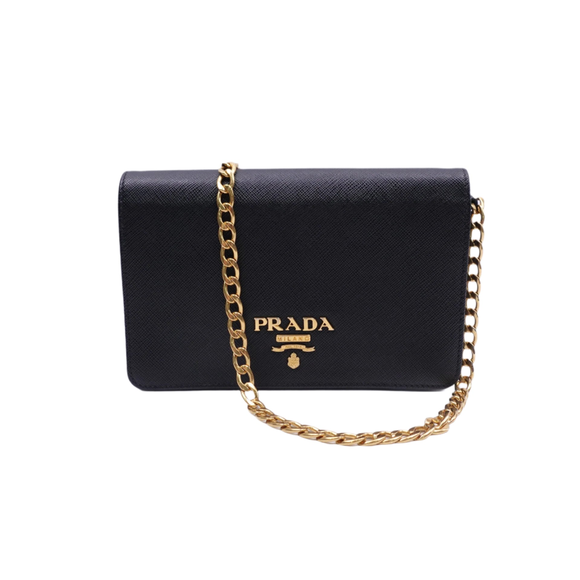 PRE-OWNED Black Saffiano Metal Wallet Crossbody Bag