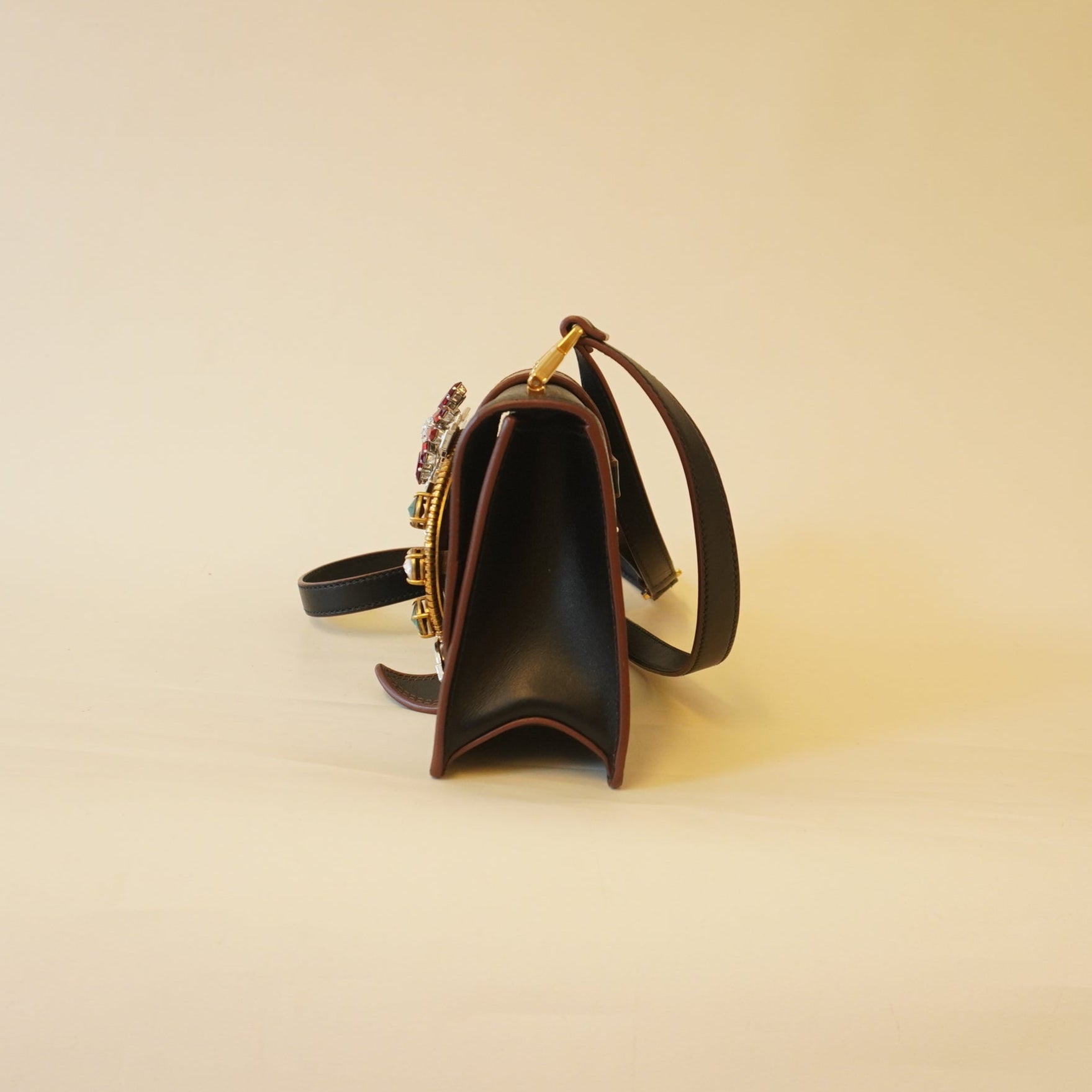 PRE-OWNED Black Goatskin Madras Soft Calf Crystal Embellished Shoulder Bag