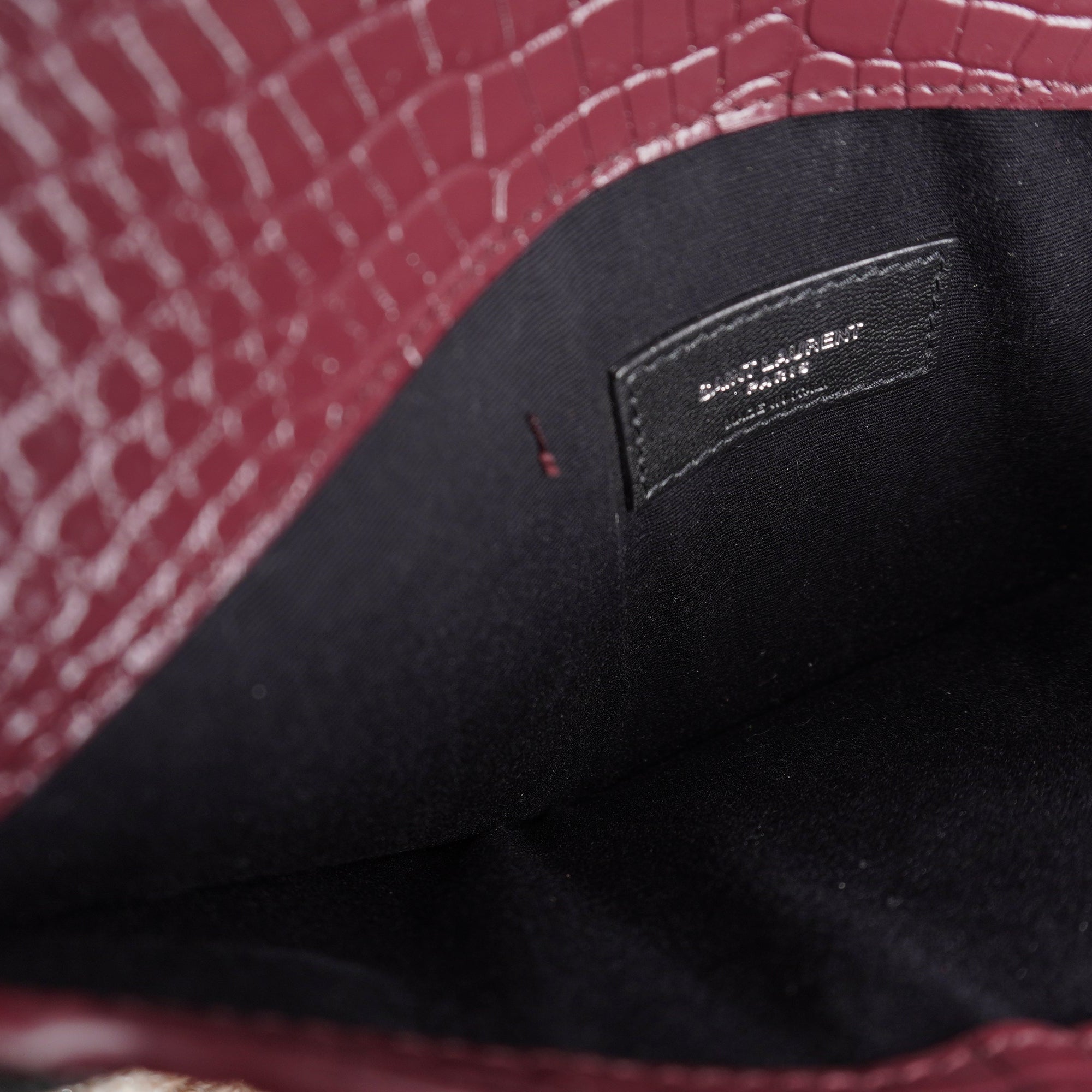 PRE-OWNED Calfskin Crocodile Embossed Uptown Monogram Clutch Burgundy