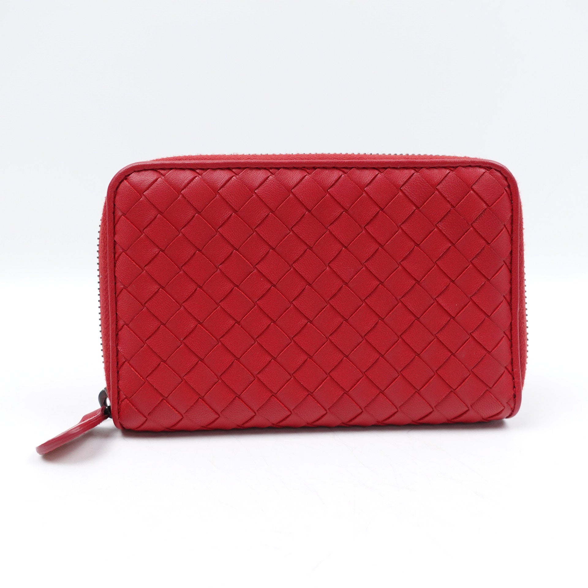 PRE-OWNED Red Intrecciato Leather Zippy Wallet