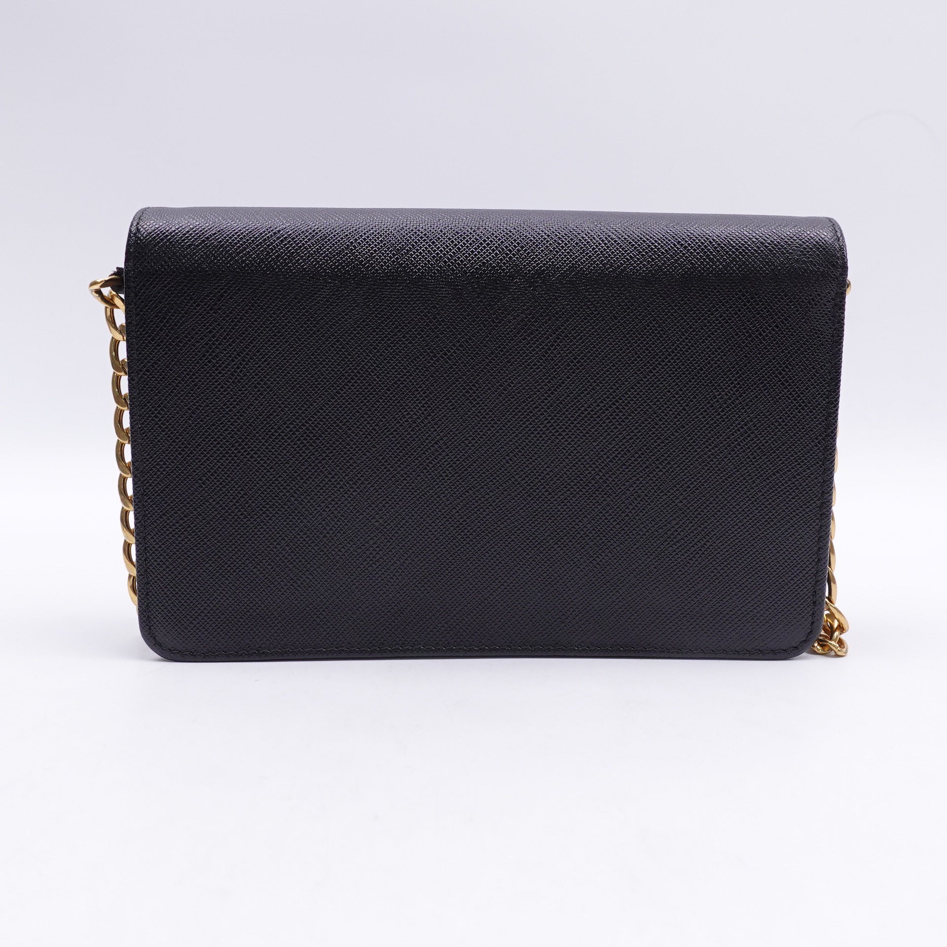 PRE-OWNED Black Saffiano Metal Wallet Crossbody Bag