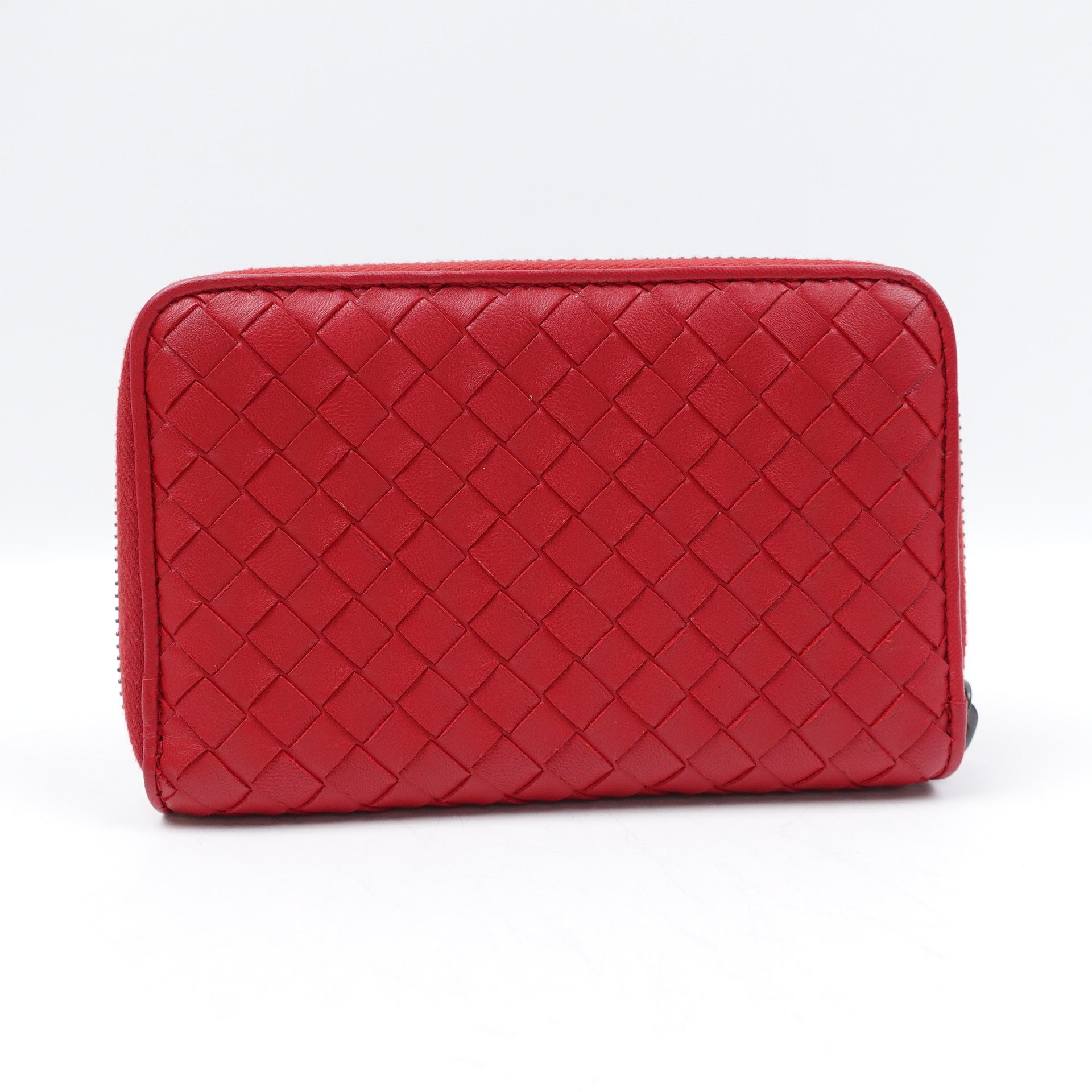 PRE-OWNED Red Intrecciato Leather Zippy Wallet