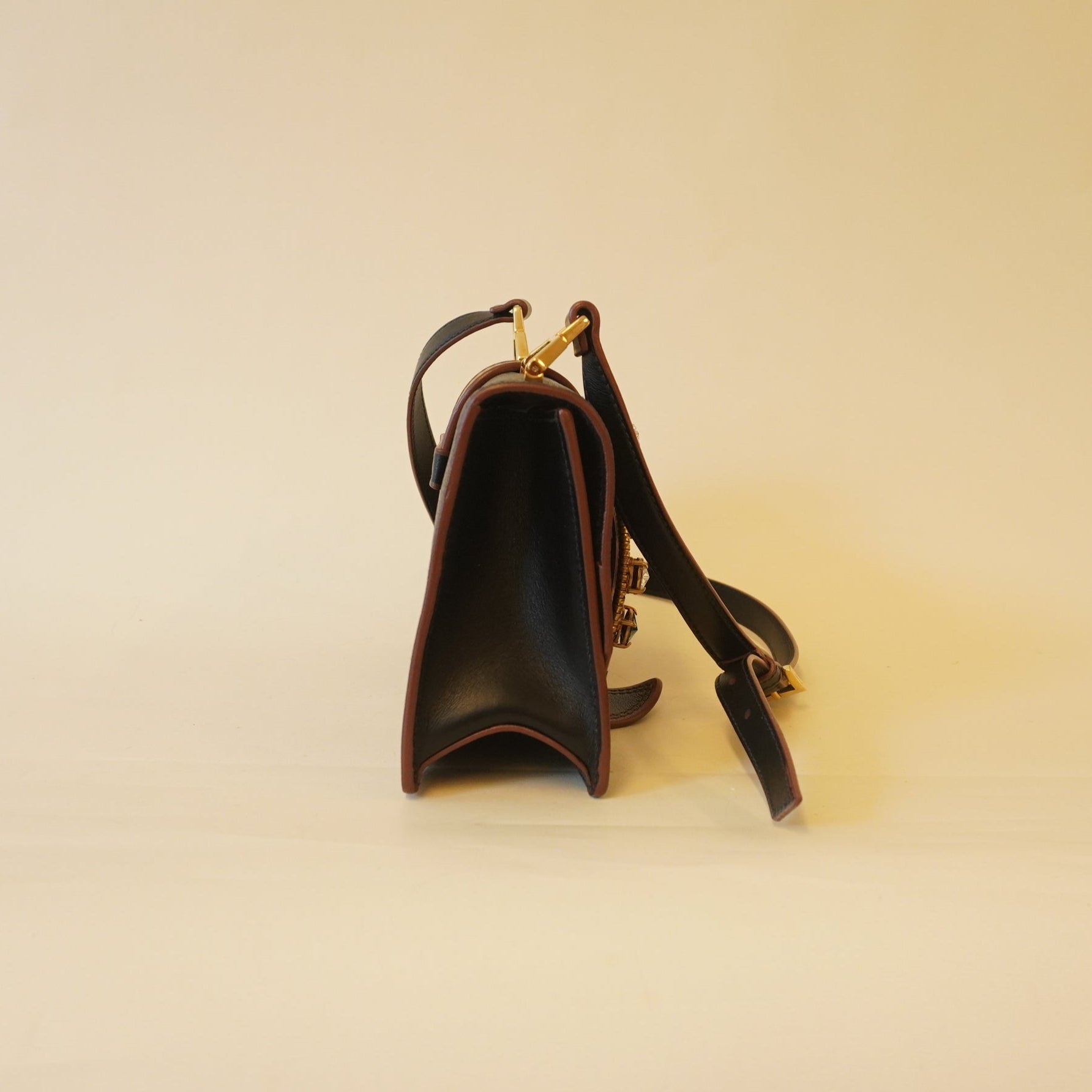 PRE-OWNED Black Goatskin Madras Soft Calf Crystal Embellished Shoulder Bag