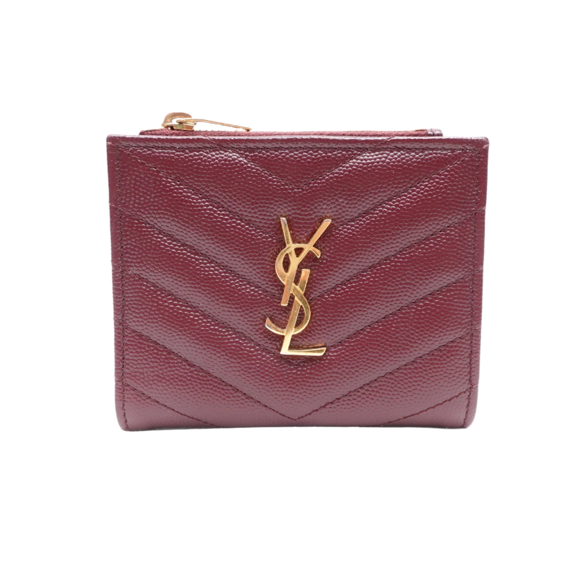 PRE-OWNED Grain De Poudre Matelasse Chevron Monogram Zipped Two-Part Wallet Rouge Legion