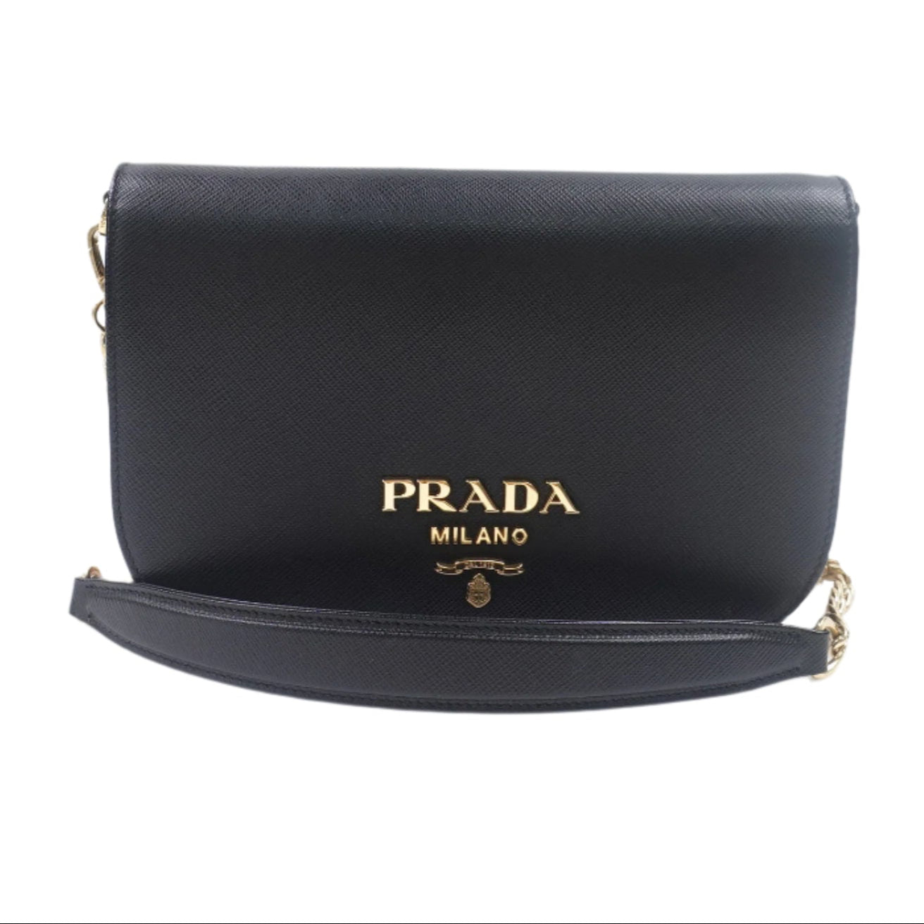 PRE-OWNED Black Saffiano Leather Clutch Crossbody Bag