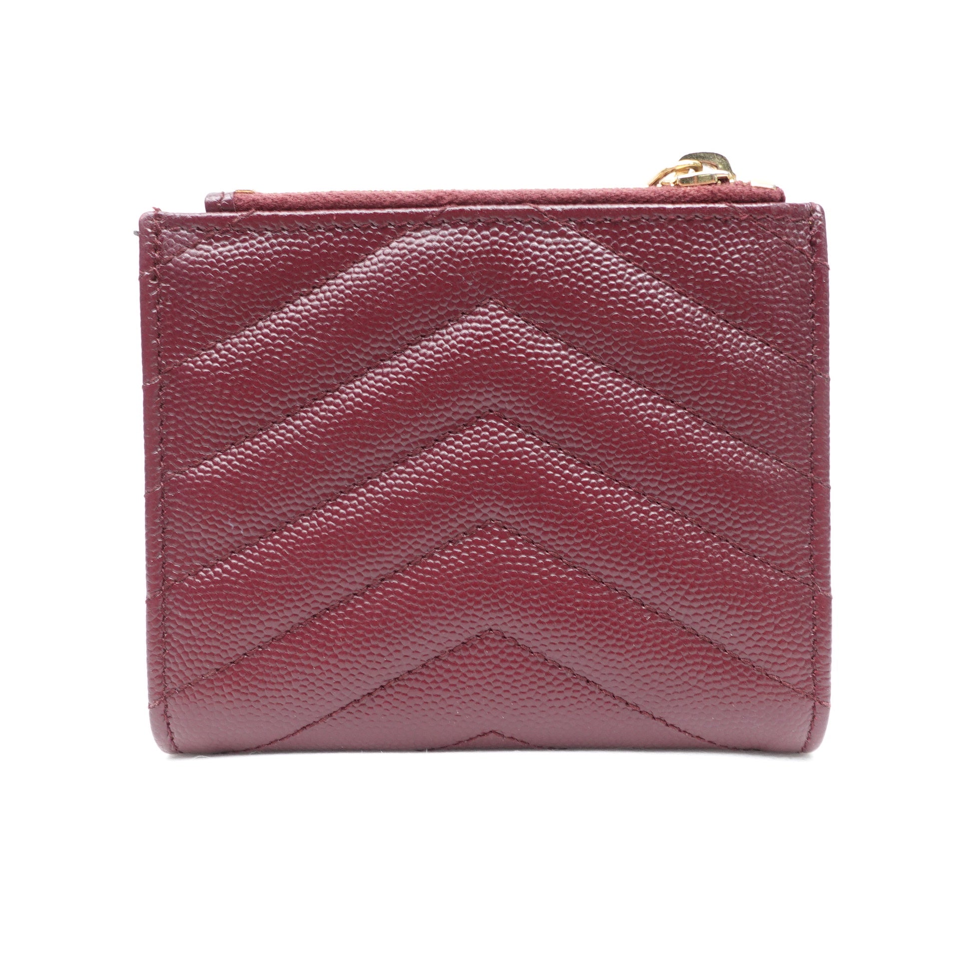 PRE-OWNED Grain De Poudre Matelasse Chevron Monogram Zipped Two-Part Wallet Rouge Legion