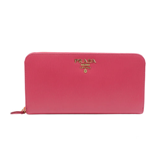 PRE-OWNED Hot Pink Saffiano Leather Zip Around Long Wallet