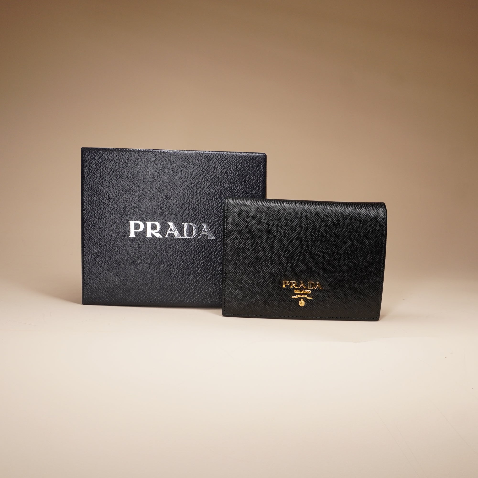 PRE-OWNED Black Small Saffiano Bifold Wallet
