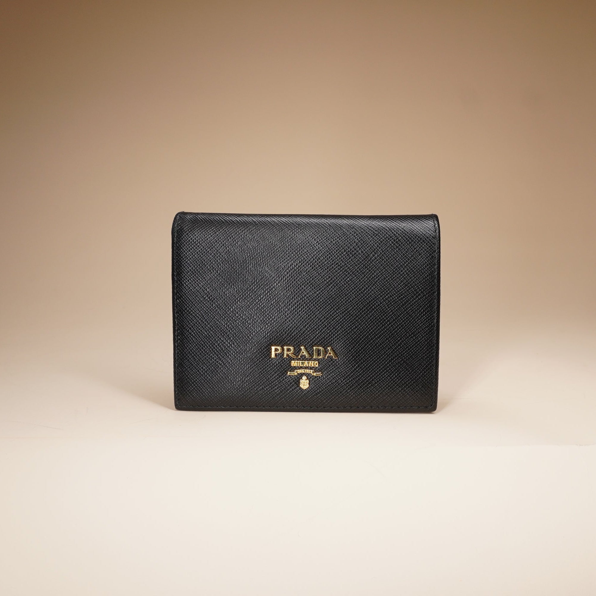 PRE-OWNED Black Small Saffiano Bifold Wallet