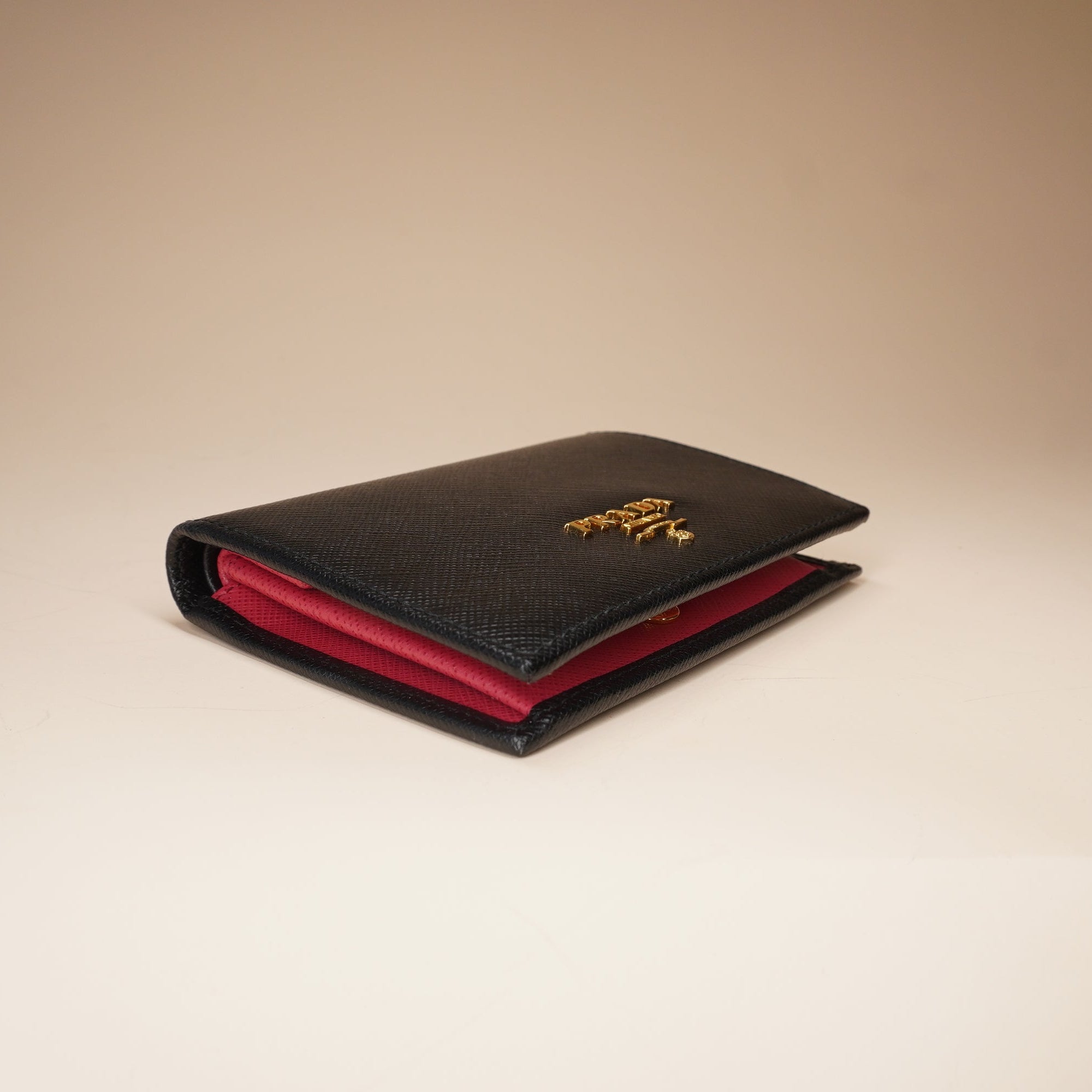 PRE-OWNED Black Small Saffiano Bifold Wallet