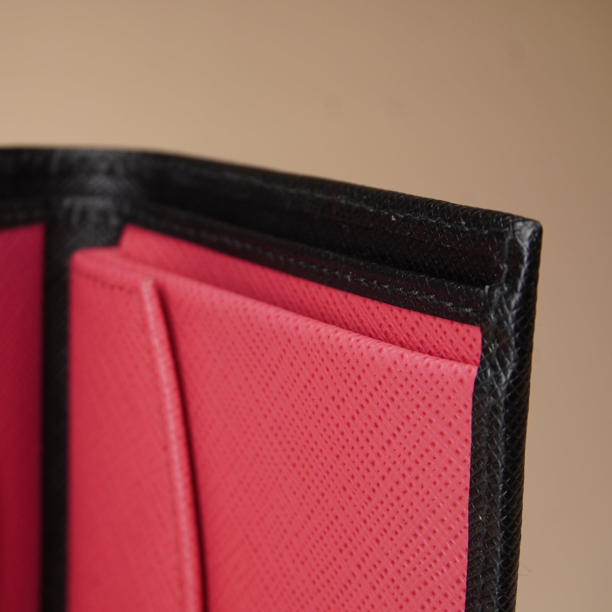 PRE-OWNED Black Small Saffiano Bifold Wallet