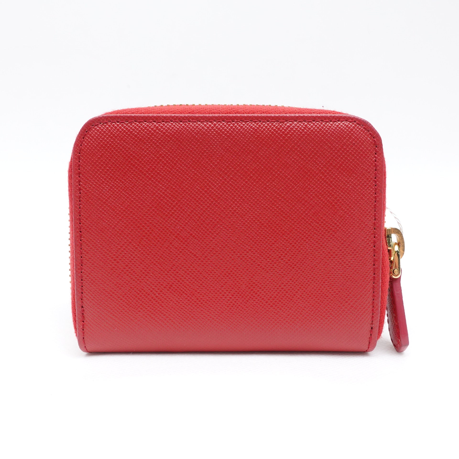 PRE-OWNED Red Saffiano Leather Metal Zip Coin Purse