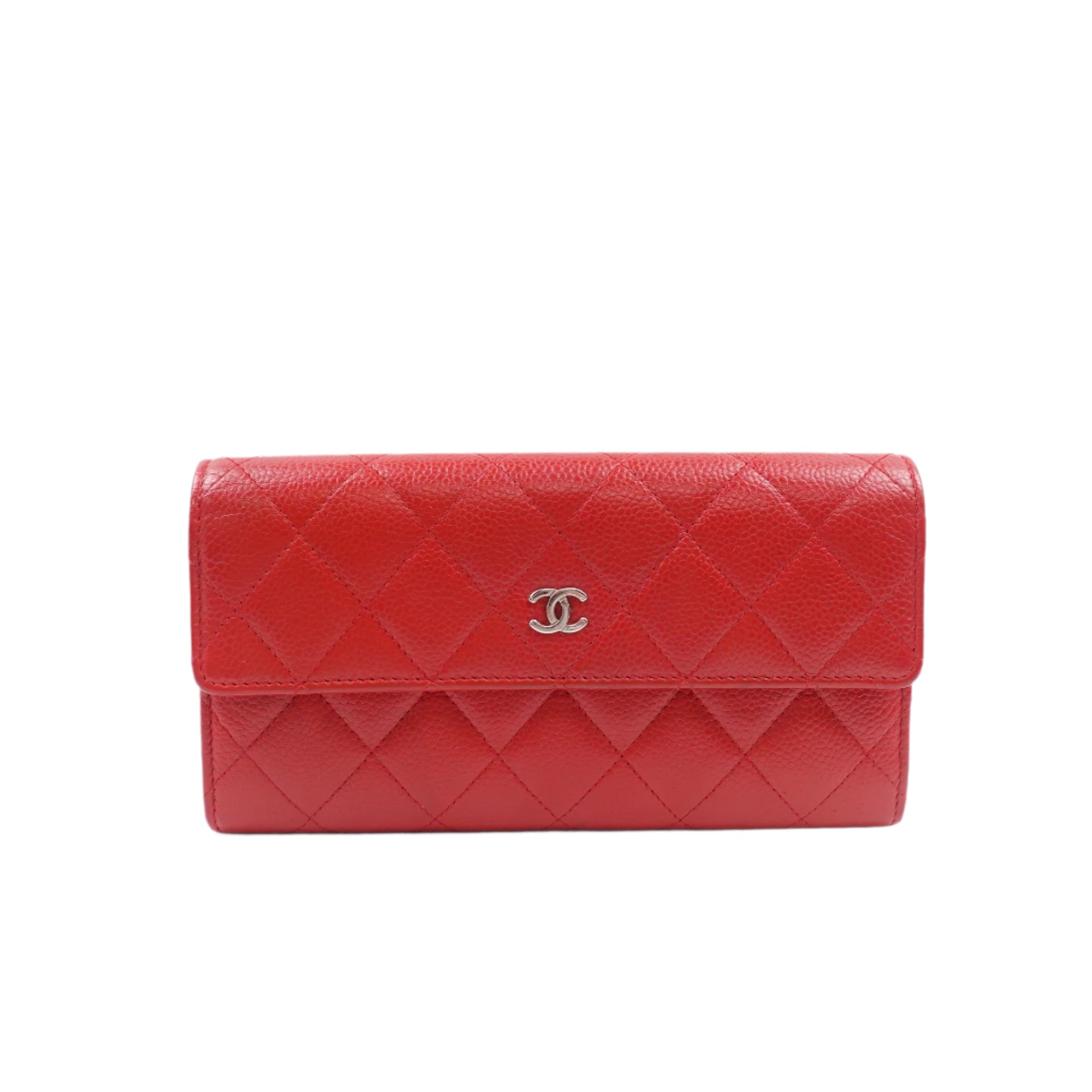 Cartera clásica con solapa larga CC Matelasse de piel de cordero roja de segunda mano