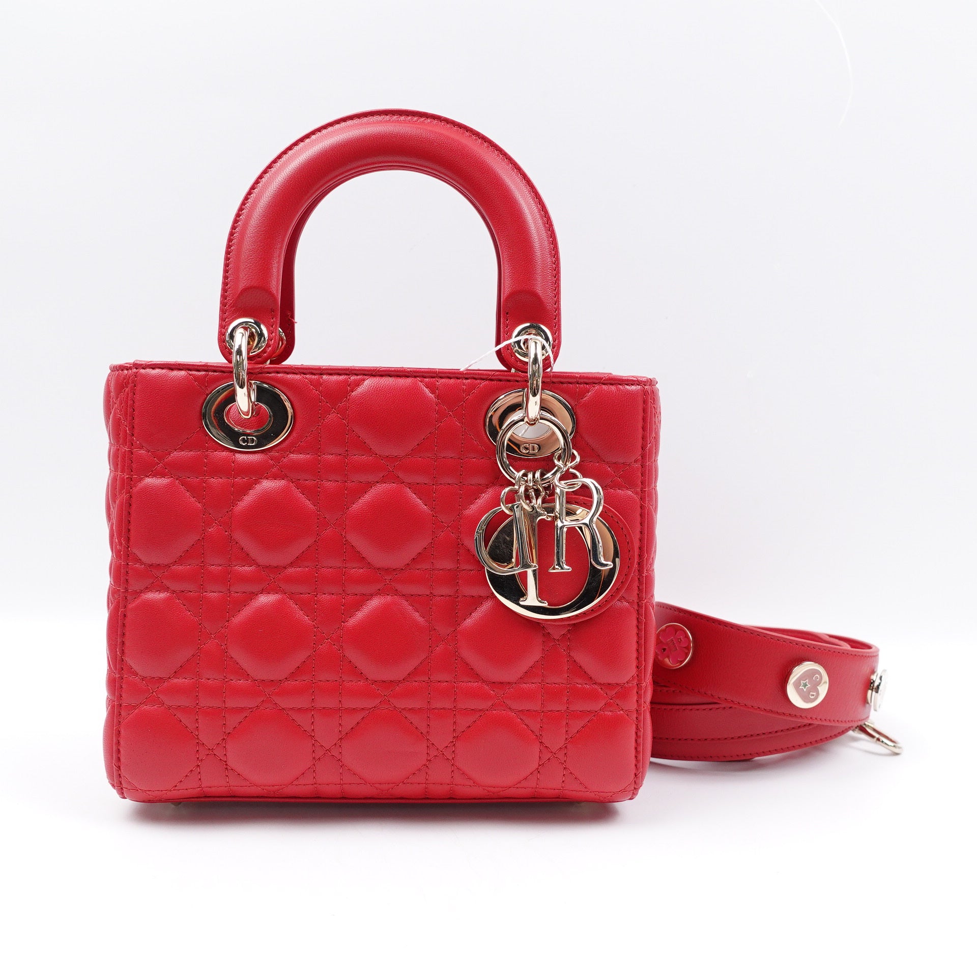 Bolso de hombro Lady Dior pequeño de piel de cordero roja USADO
