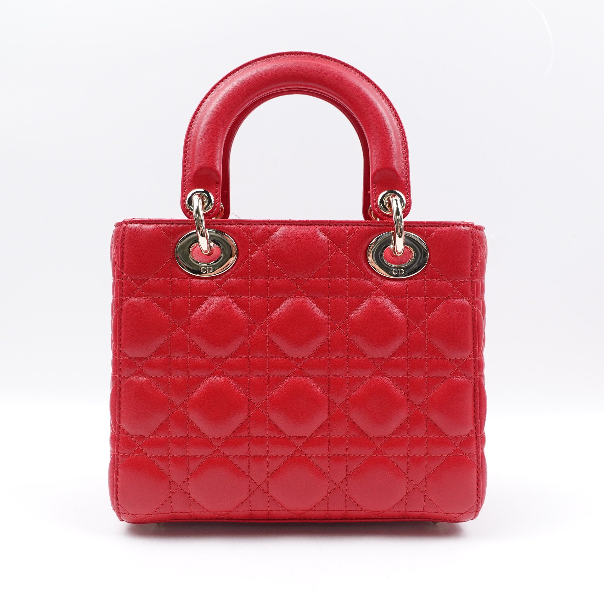 Bolso de hombro Lady Dior pequeño de piel de cordero roja USADO
