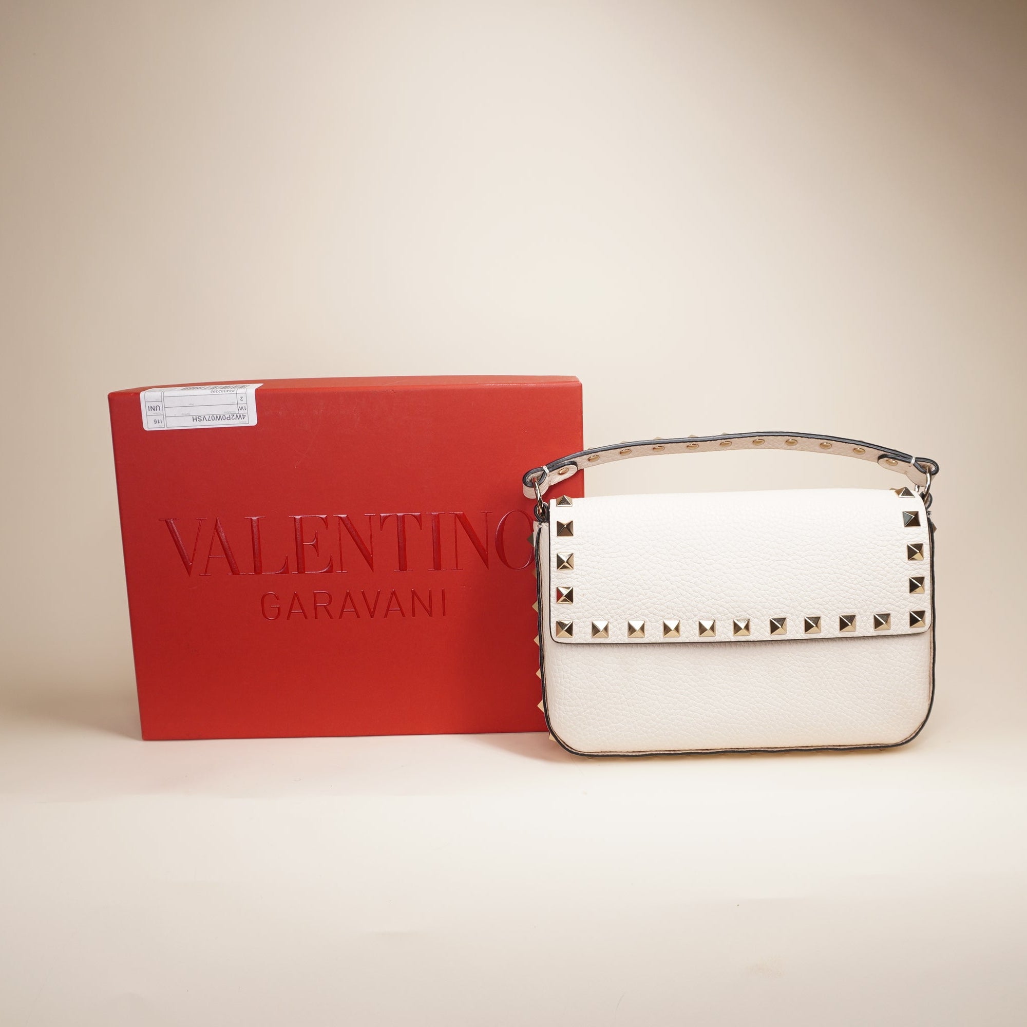 PRE-OWNED Rockstud Grainy Calfskin Pouch Shoulder Bag