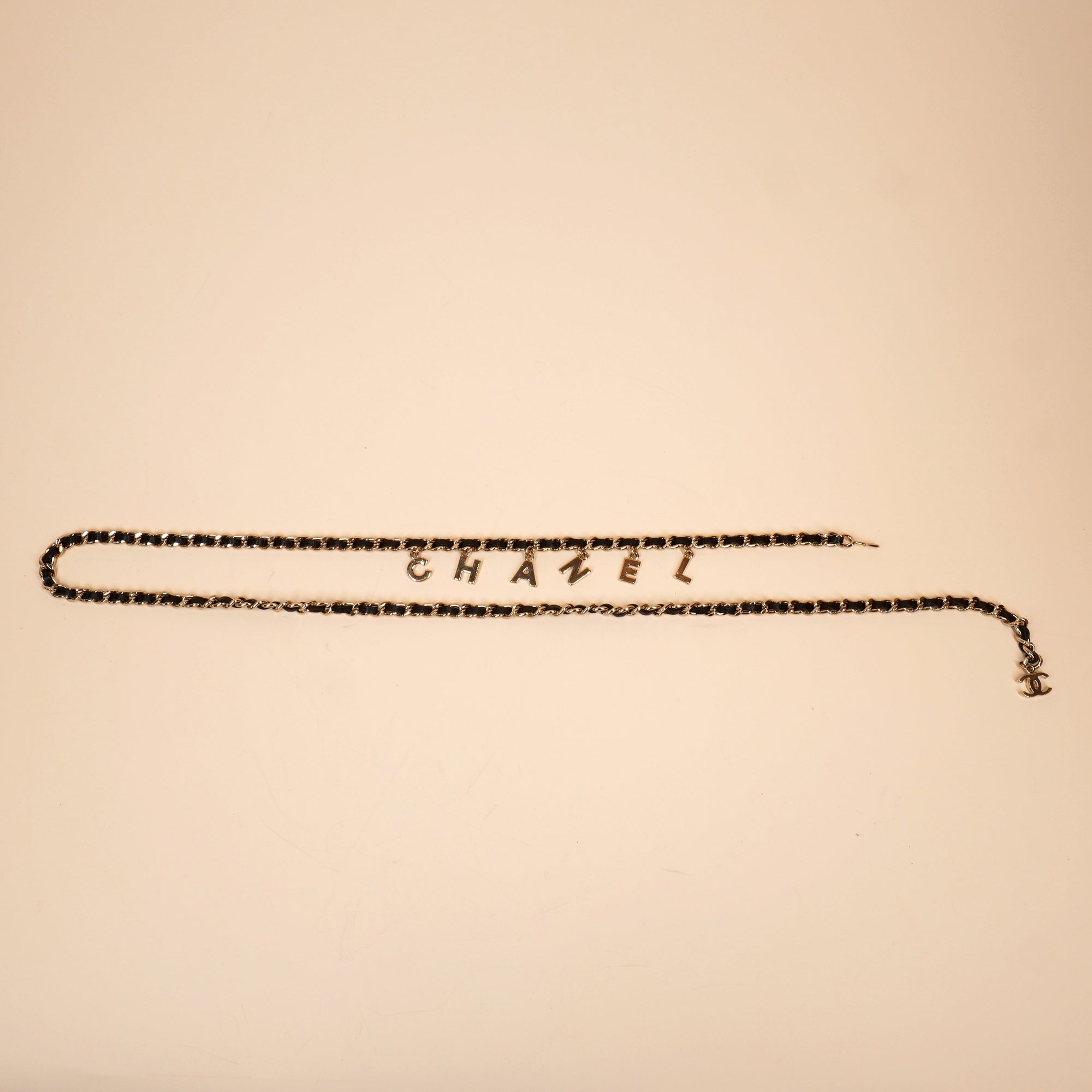 PRE-OWNED CC Gold-Black Chain Belt With CC