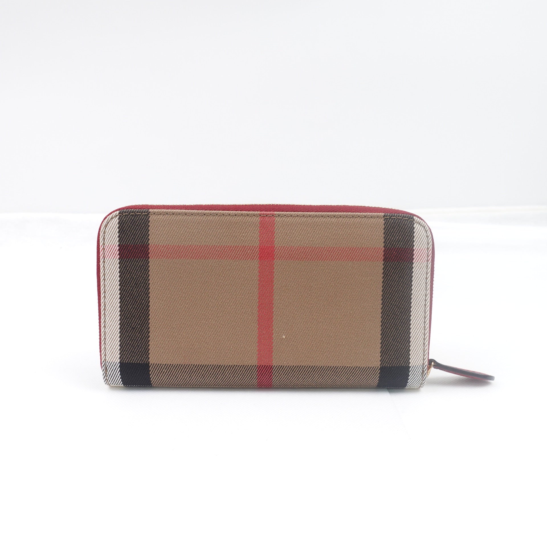 PRE-OWNED Grainy Calfskin House Check Elmore Zip Around Wallet