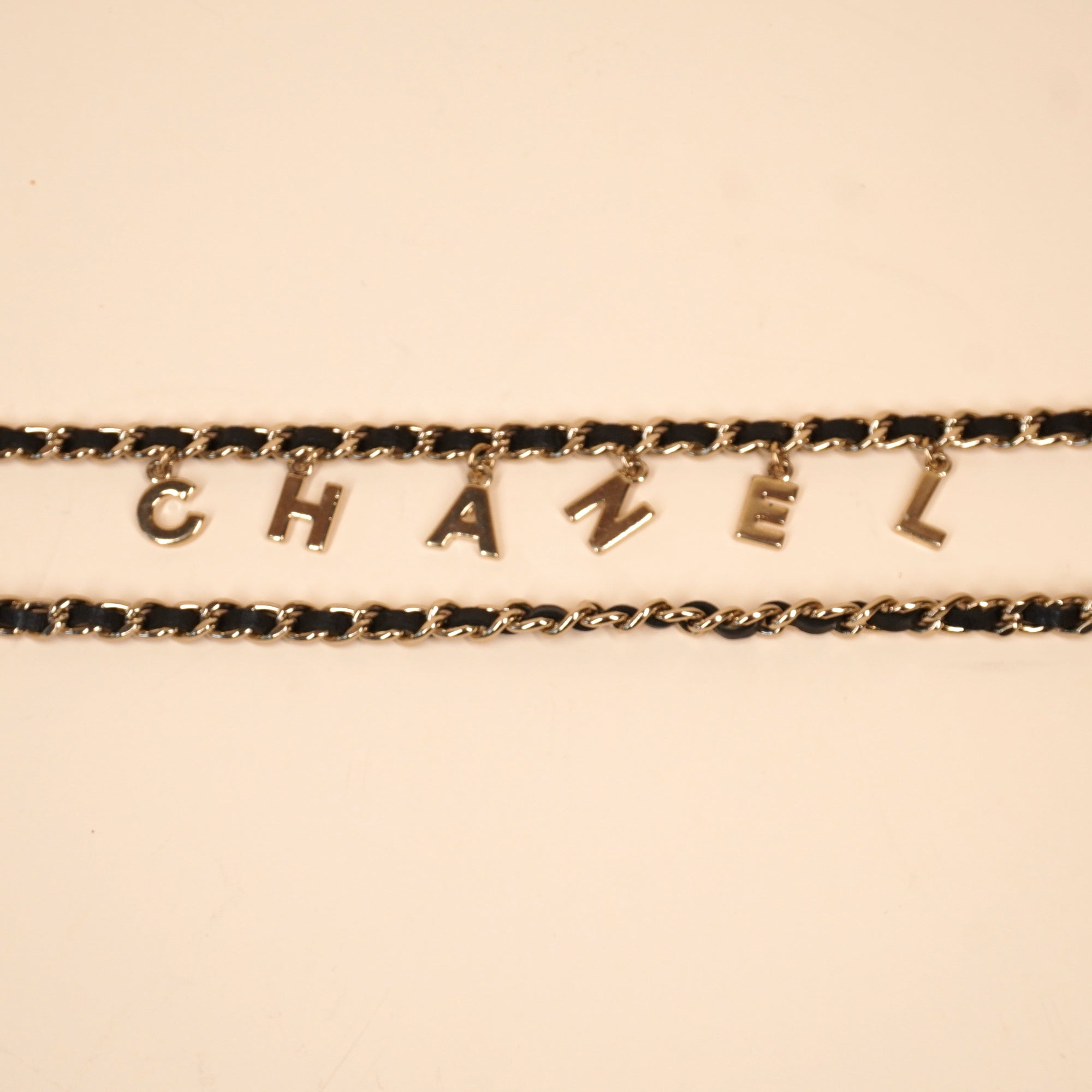 PRE-OWNED CC Gold-Black Chain Belt With CC