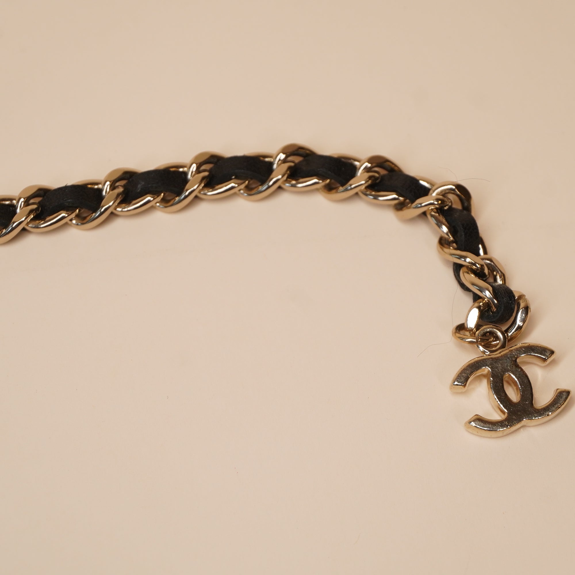 PRE-OWNED CC Gold-Black Chain Belt With CC