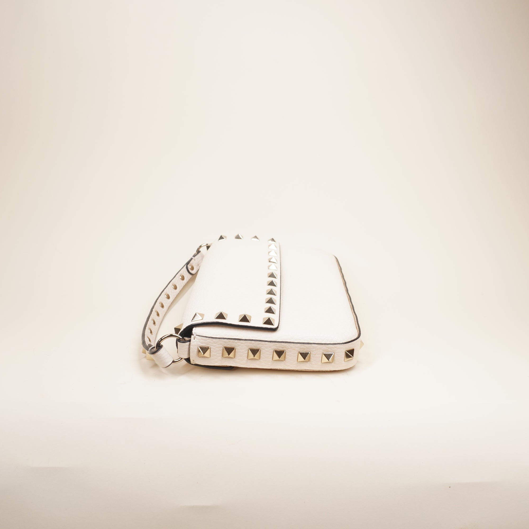 PRE-OWNED Rockstud Grainy Calfskin Pouch Shoulder Bag