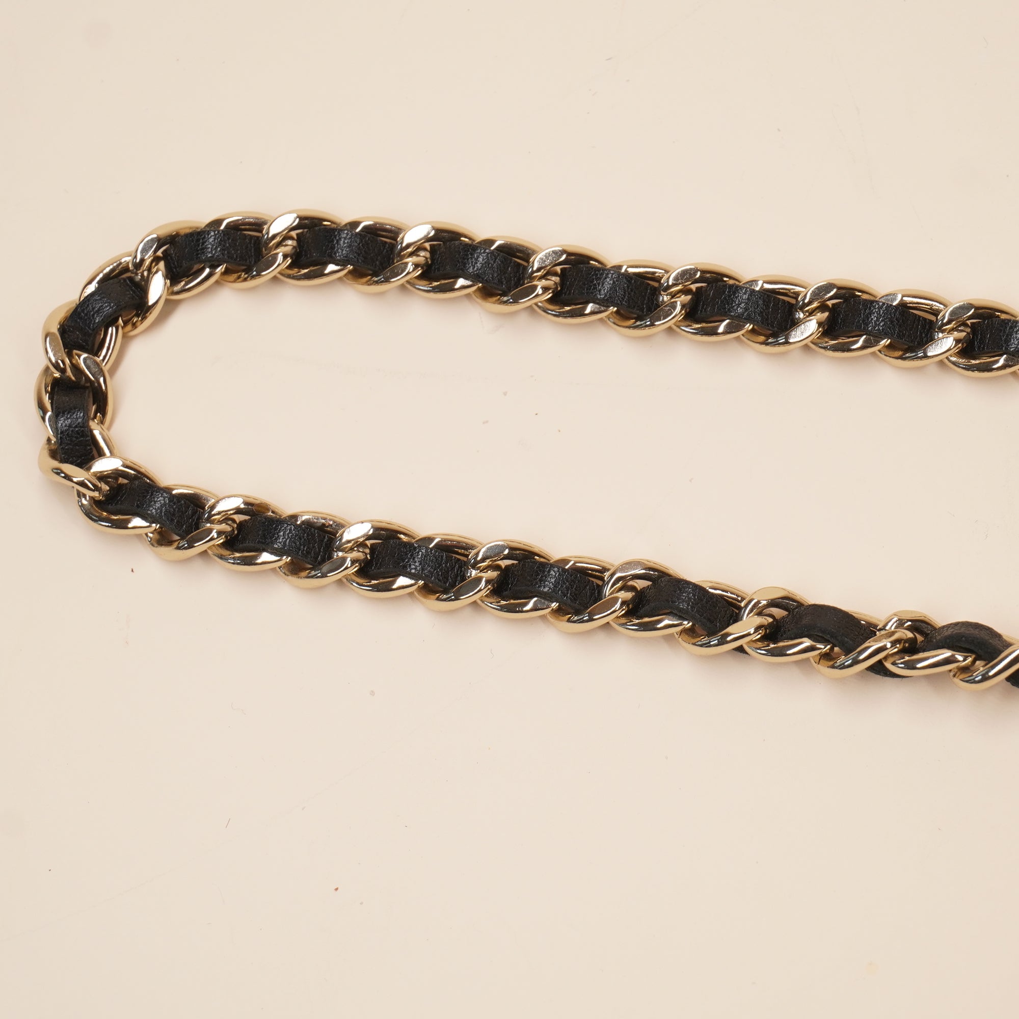 PRE-OWNED CC Gold-Black Chain Belt With CC