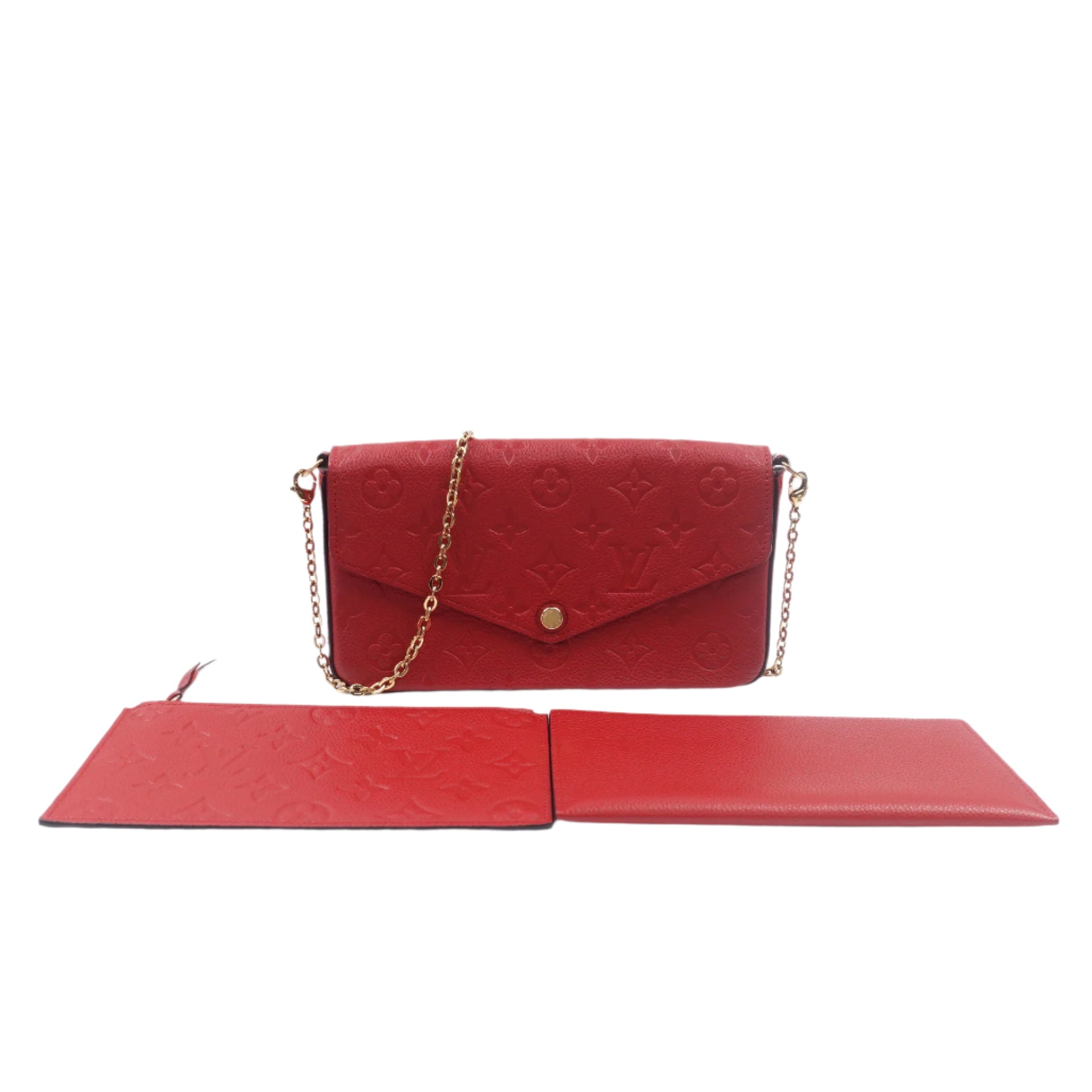PRE-OWNED LV Red Monogram Empreinte Felicie Pochette Scarlet Shoulder Bag