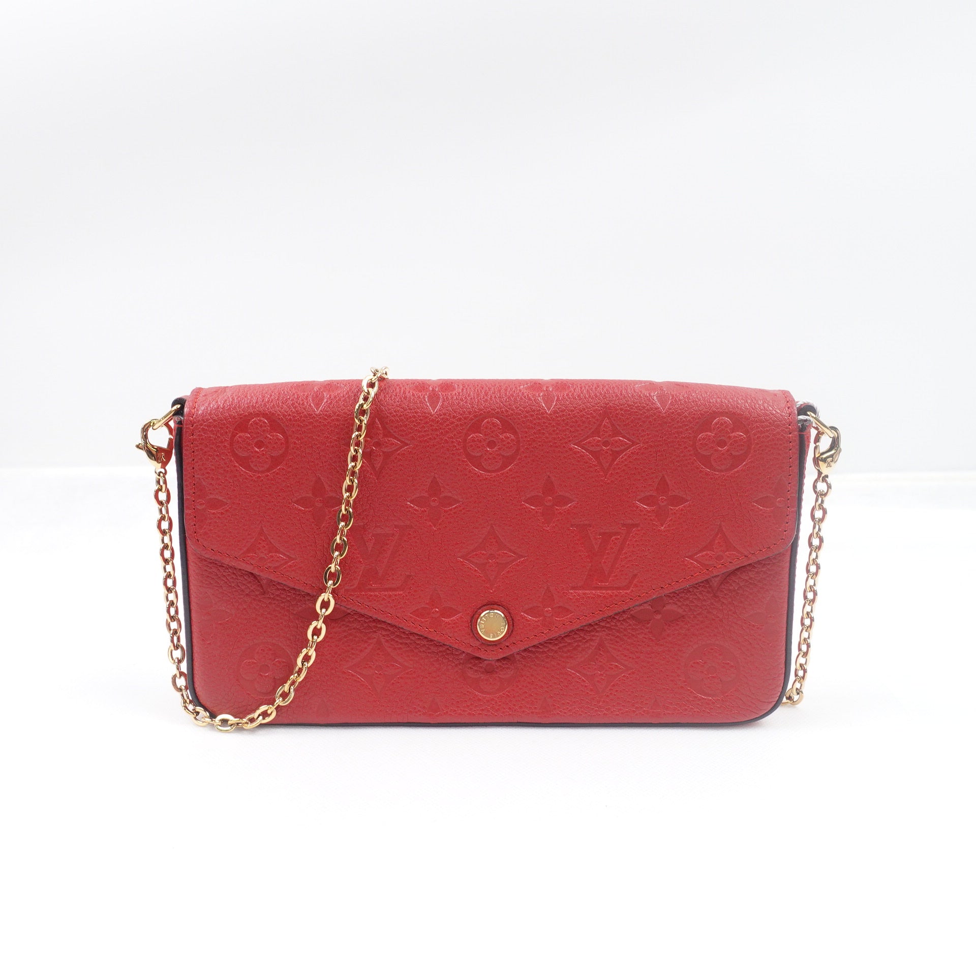 PRE-OWNED LV Red Monogram Empreinte Felicie Pochette Scarlet Shoulder Bag