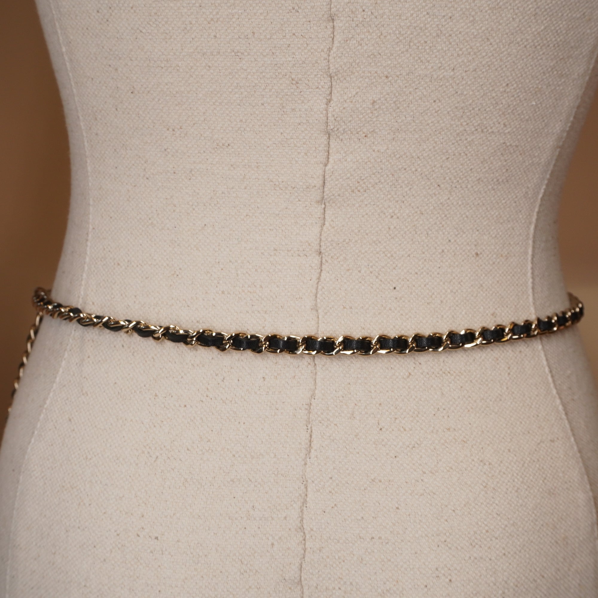 PRE-OWNED CC Gold-Black Chain Belt With CC