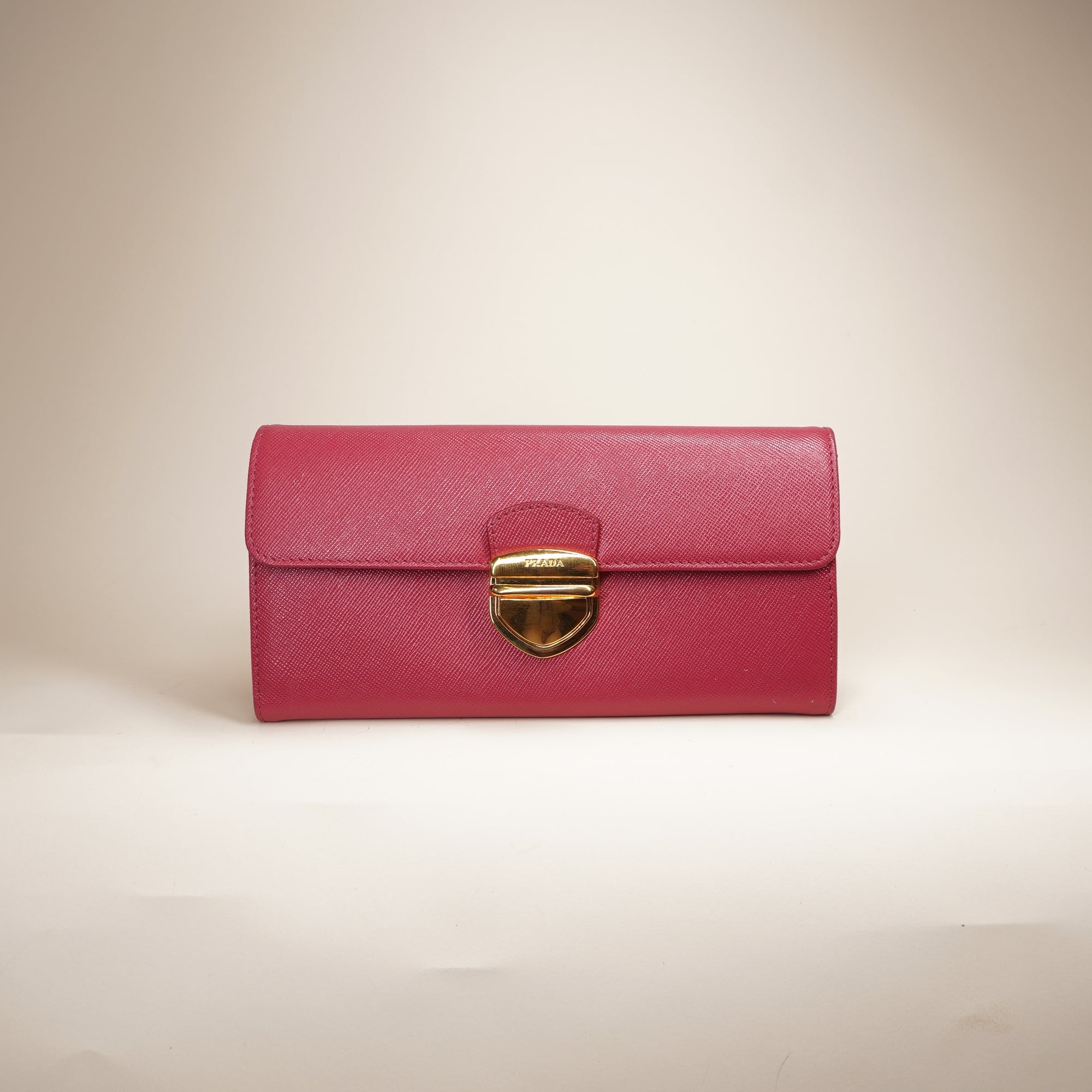 PRE-OWNED Pink Saffiano Leather Pushlock Continental Flap Wallet