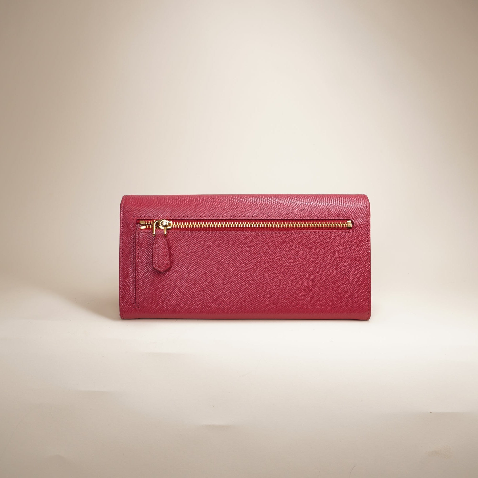 PRE-OWNED Pink Saffiano Leather Pushlock Continental Flap Wallet