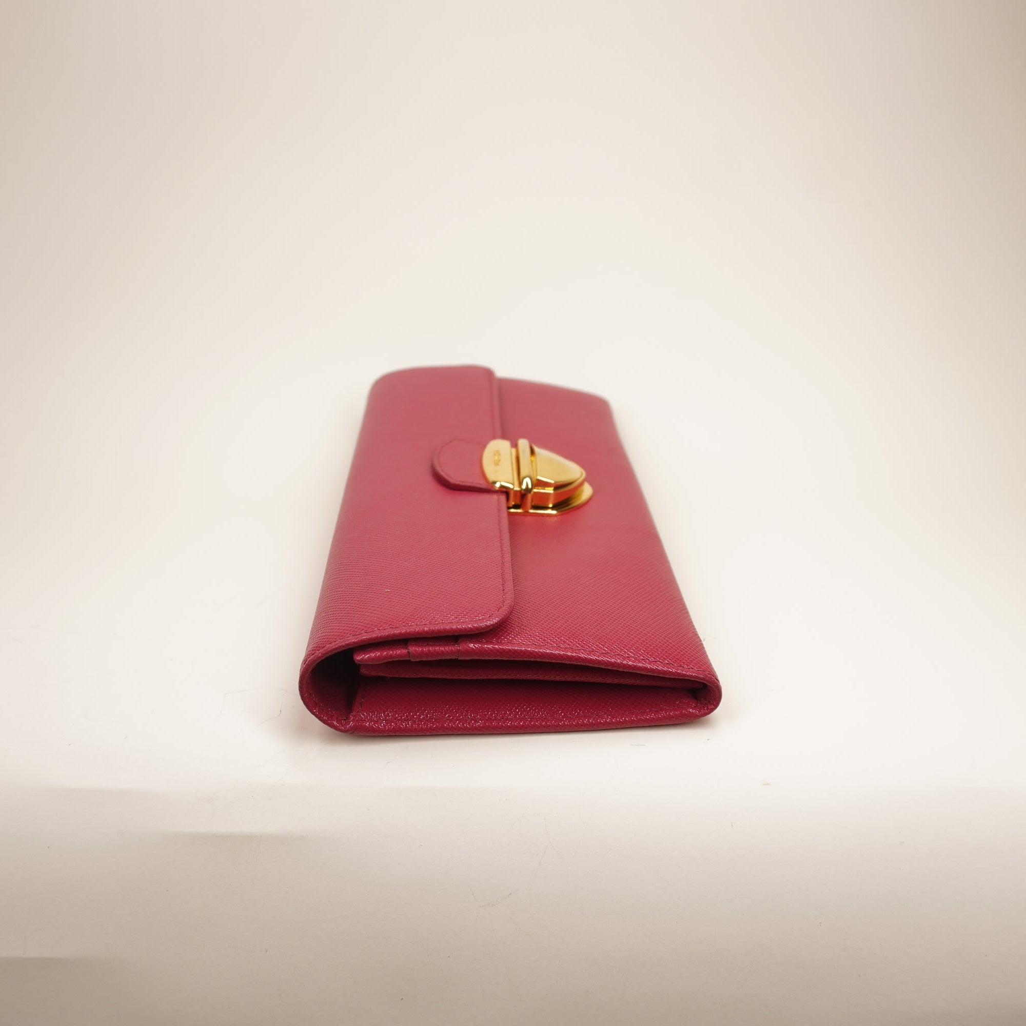 PRE-OWNED Pink Saffiano Leather Pushlock Continental Flap Wallet