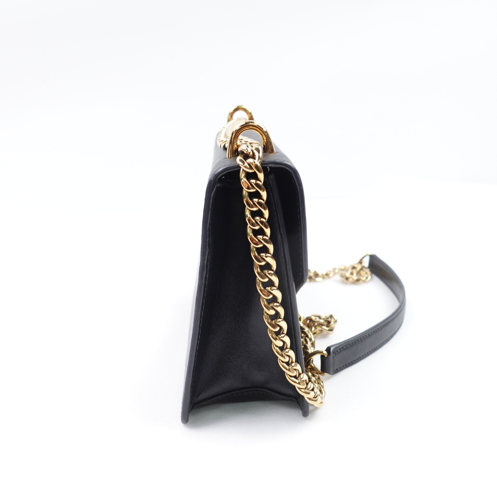PRE-OWNED Black Saffiano Lux Leather Envelope Chain Shoulder Bag