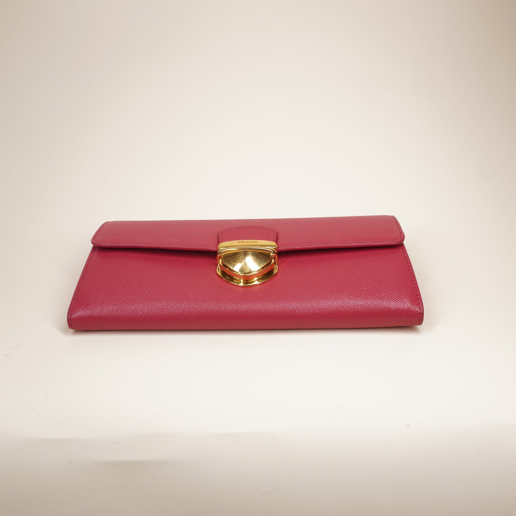 PRE-OWNED Pink Saffiano Leather Pushlock Continental Flap Wallet