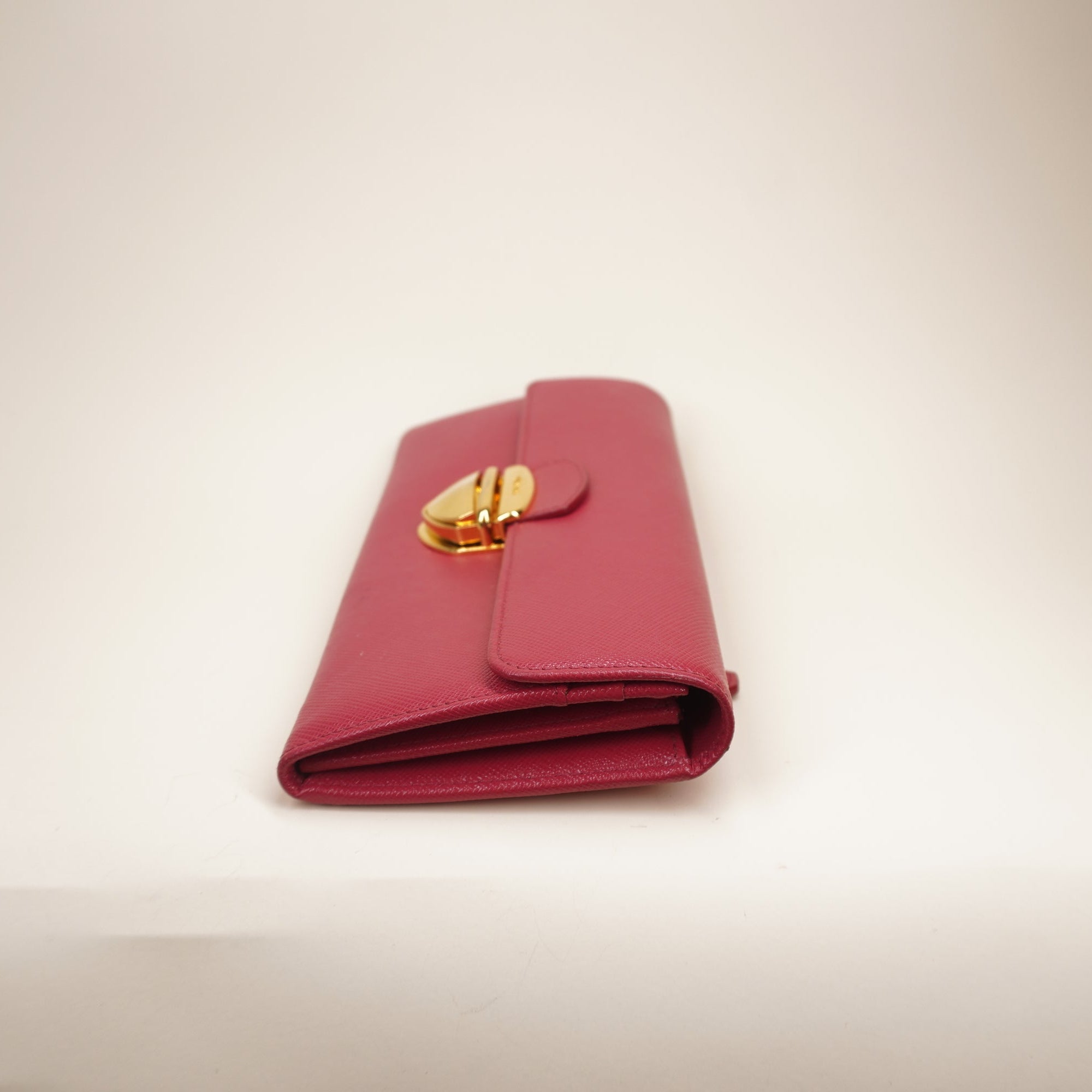 PRE-OWNED Pink Saffiano Leather Pushlock Continental Flap Wallet