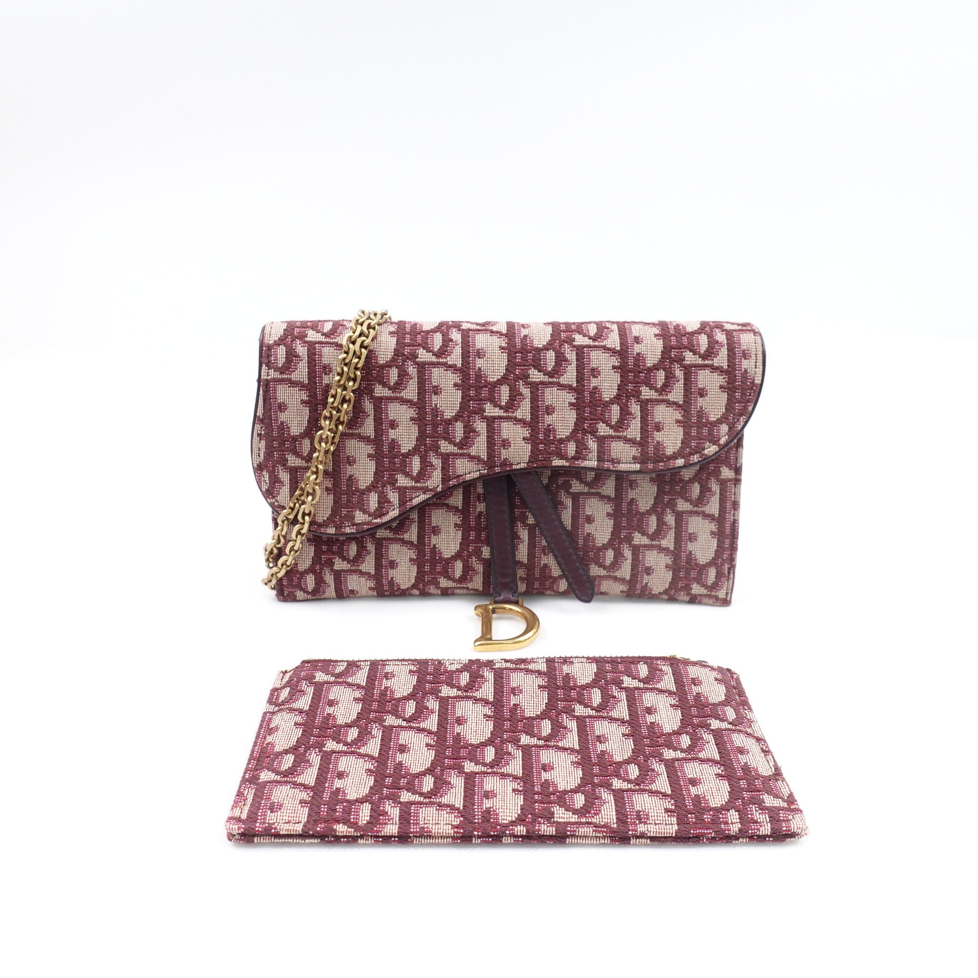 Cartera Saddle de lona oblicua burdeos de segunda mano con cadena