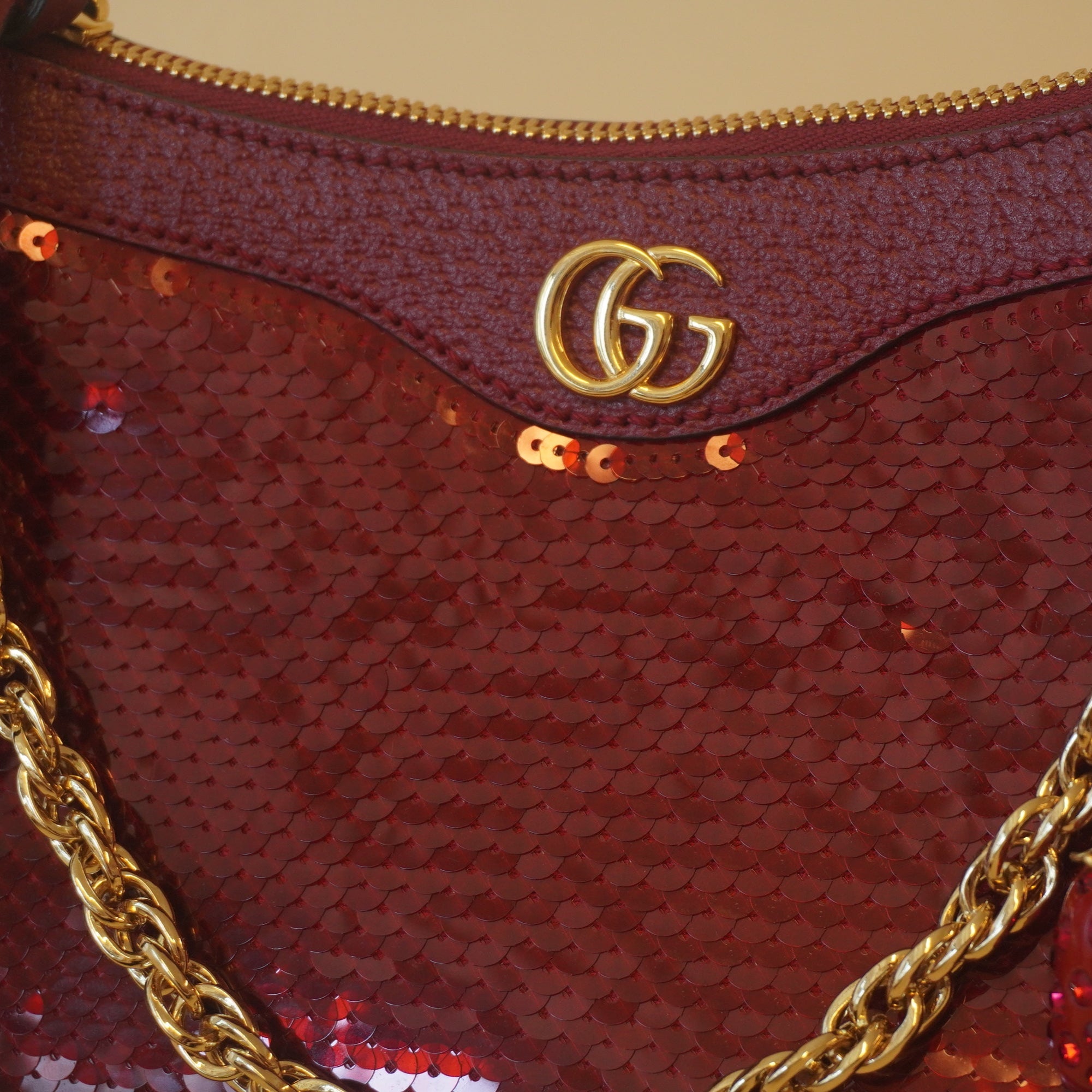 PRE-OWNED GG Red Sequin Strawberry Ophidia Shoulder Bag