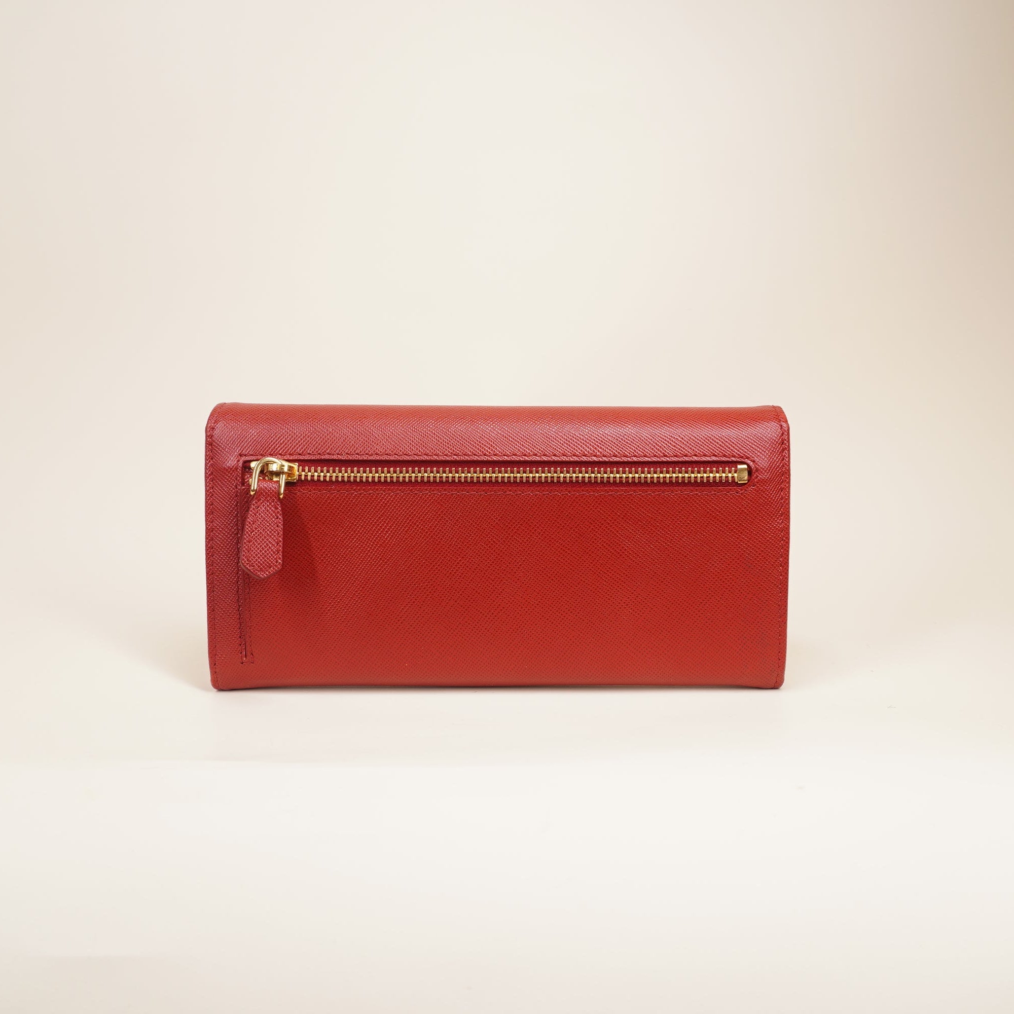 PRE-OWNED Red Saffiano Tuc Leather Continental Flap Wallet
