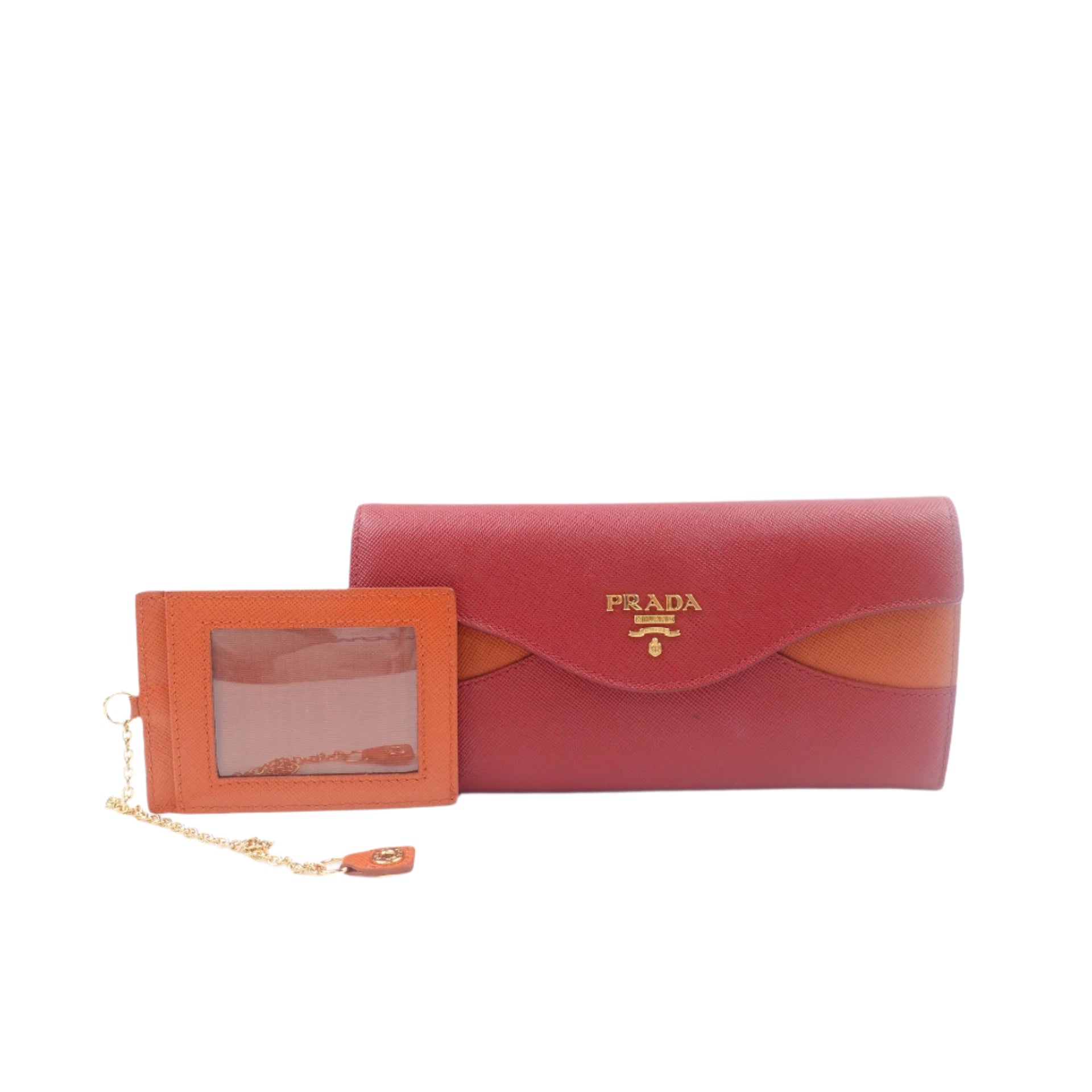 PRE-OWNED Saffiano Wave Continental Flap Wallet Fuoco Papaya